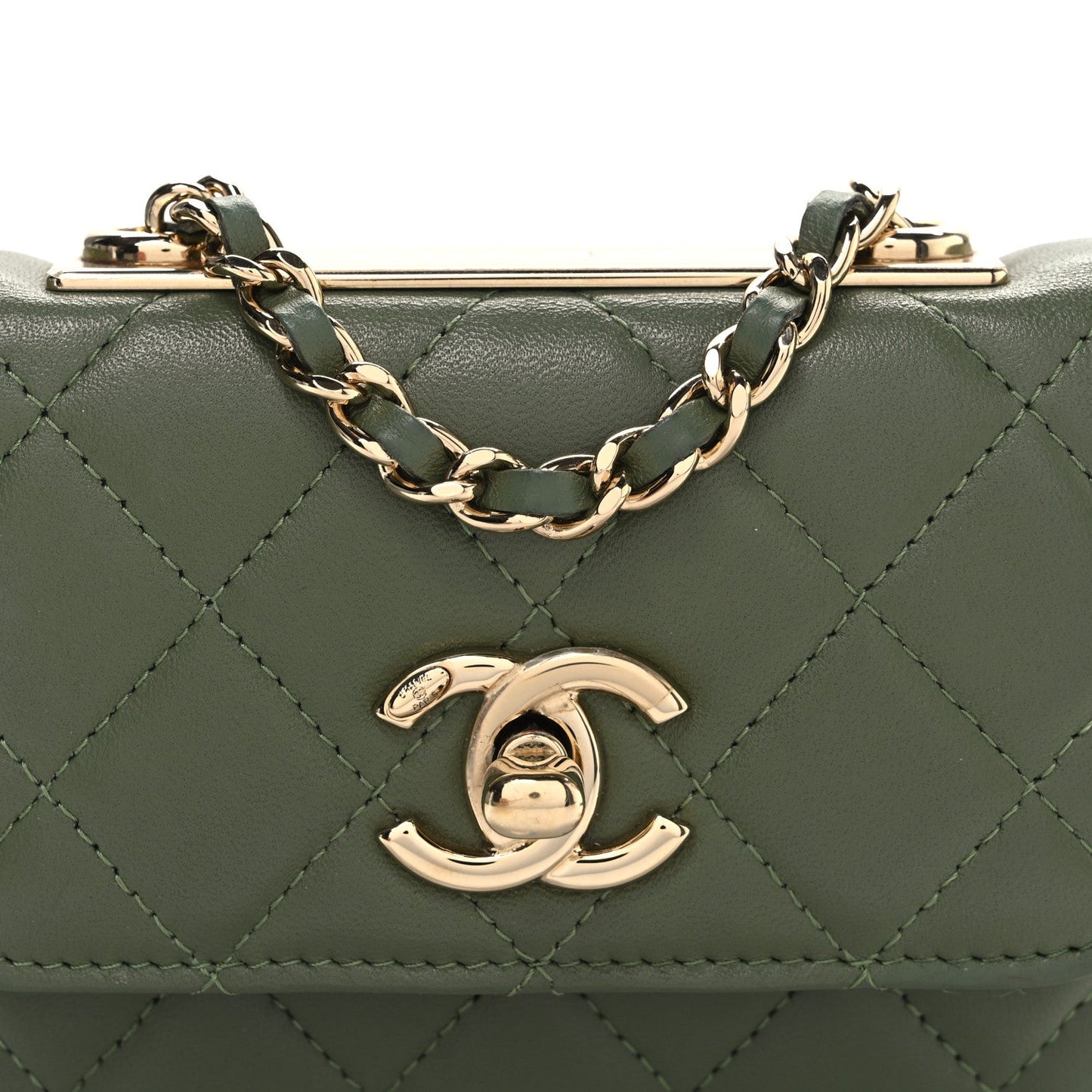 Lambskin Quilted Trendy CC Card Holder On Chain Green