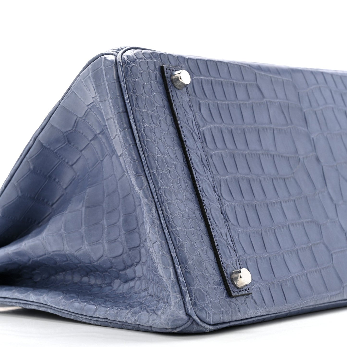 Matte Porosus Crocodile 18K White Gold Diamond Birkin 35 Bleu Brighton