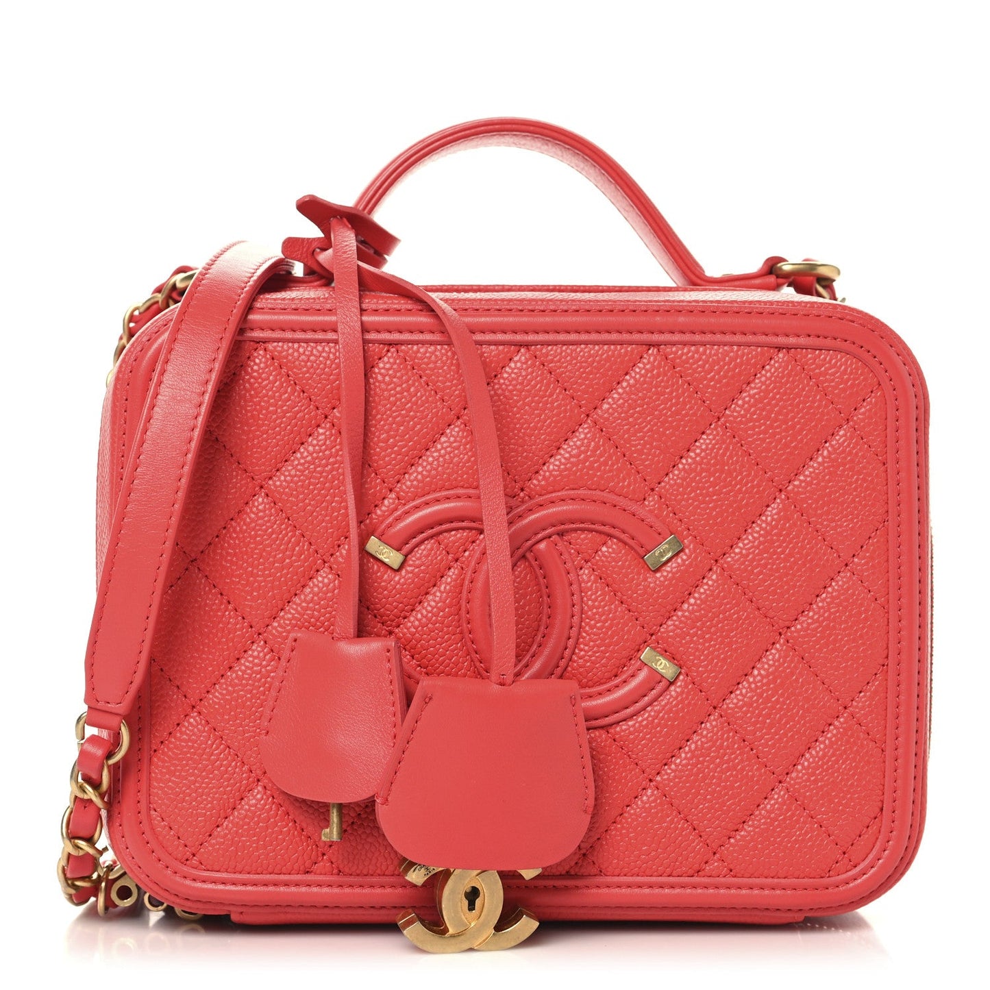 Caviar Quilted Medium CC Filigree Vanity Case Red