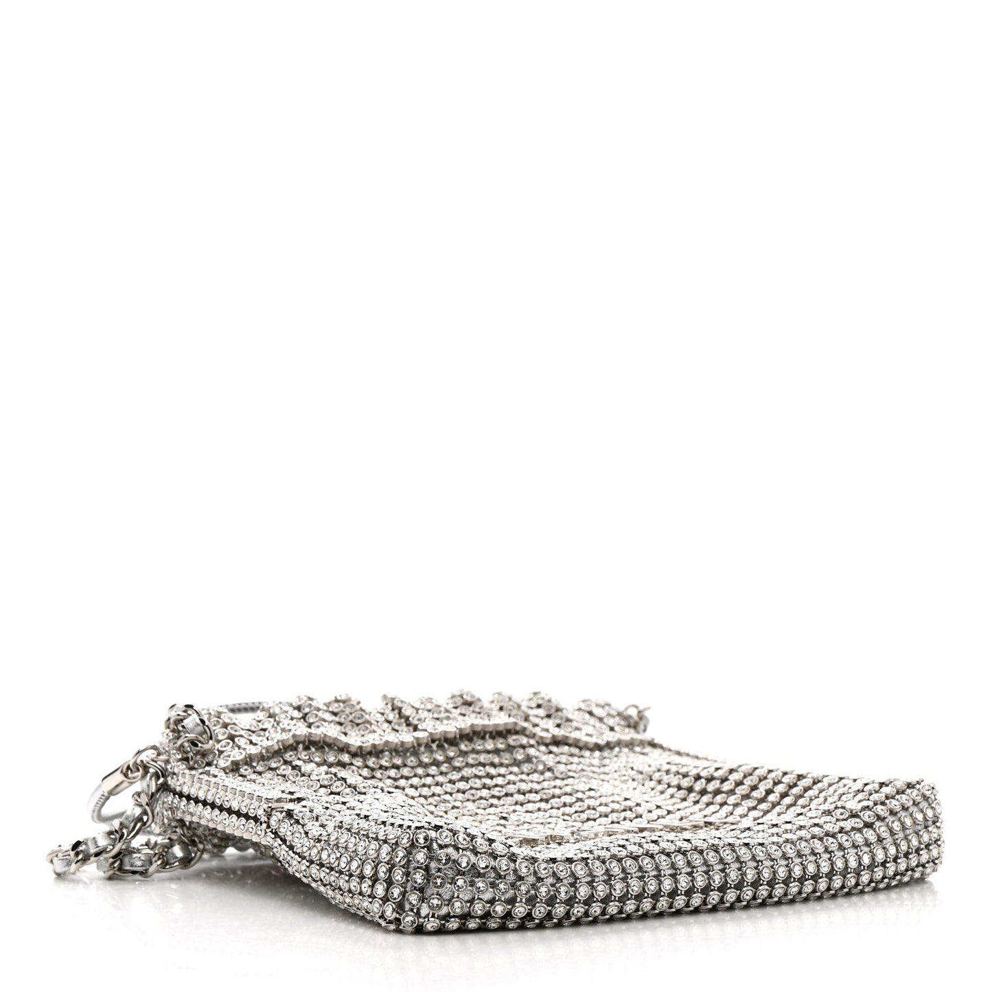 Crystal Embellished Metallic Lambskin Mini Chanel 22 Silver