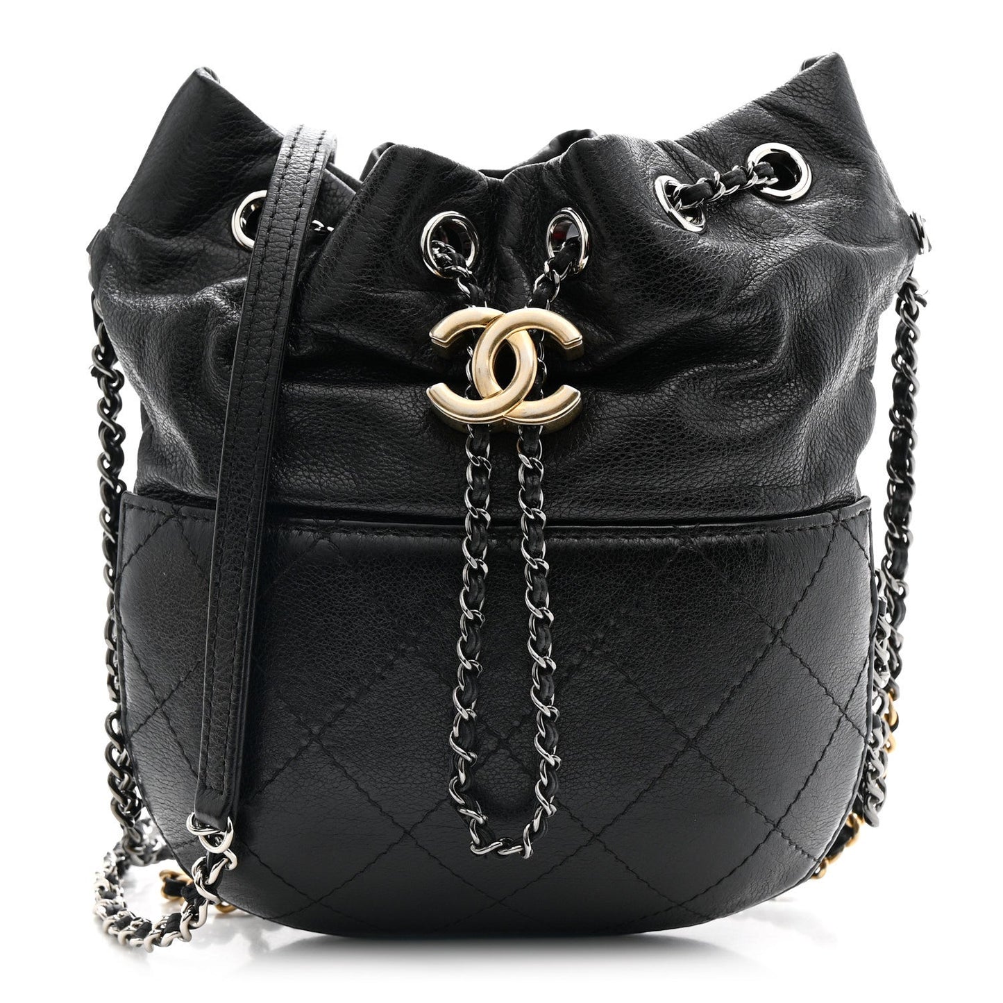 Calfskin Quilted Small Gabrielle Bucket Black
