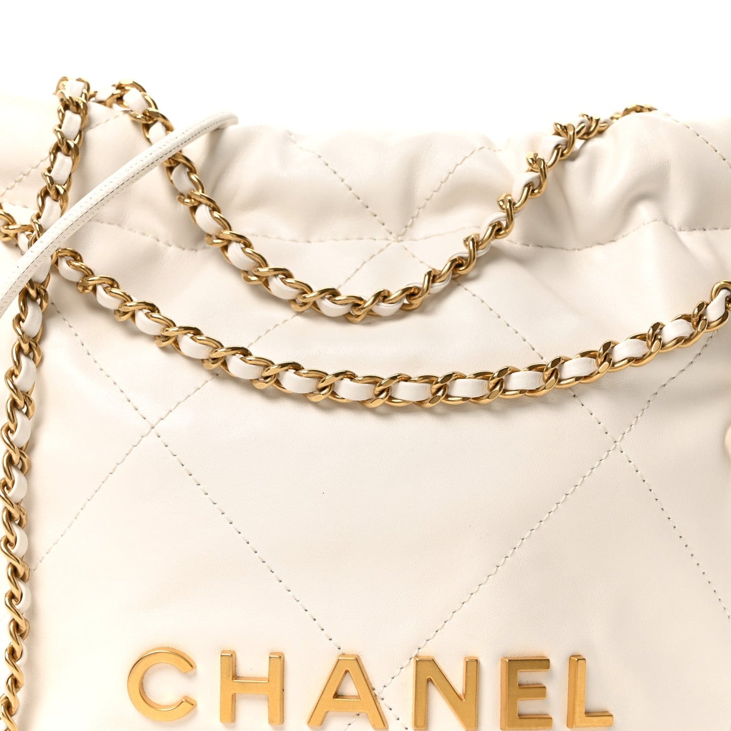 Shiny Calfskin Quilted Mini Chanel 22 White
