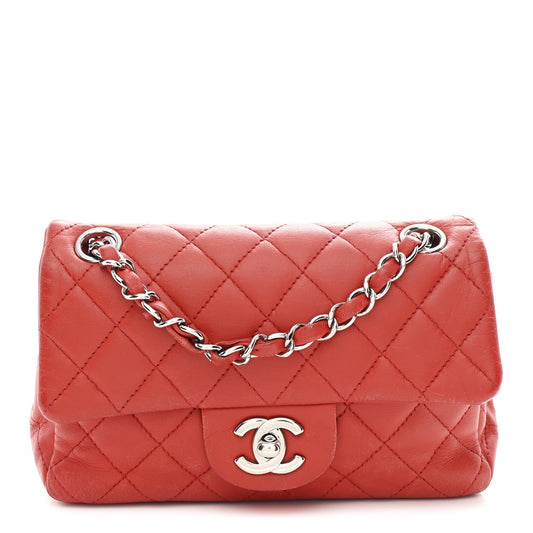 Lambskin Quilted Mini Rectangular Flap Red