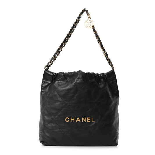 Shiny Calfskin Quilted Small Chanel 22 Black