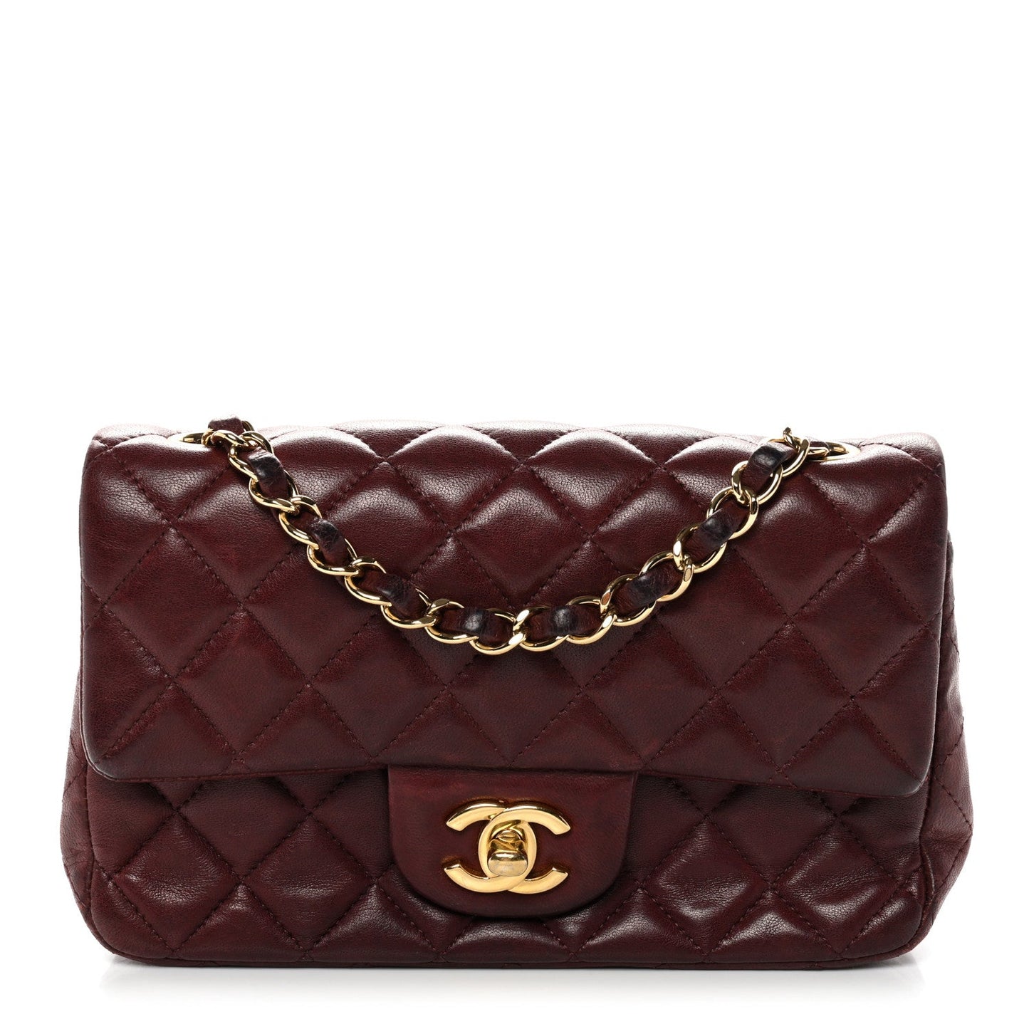 Lambskin Quilted Mini Rectangular Flap Burgundy
