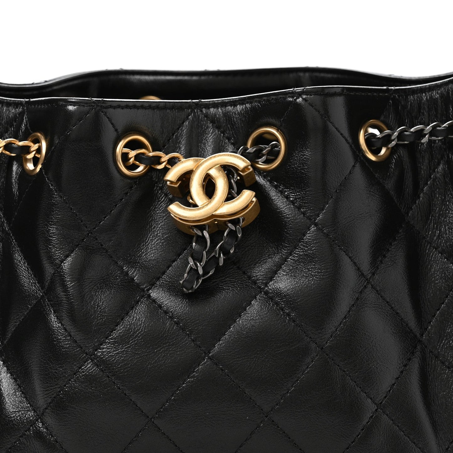 Shiny Crumpled Calfskin Quilted Mini Chanel 25 Handbag Black