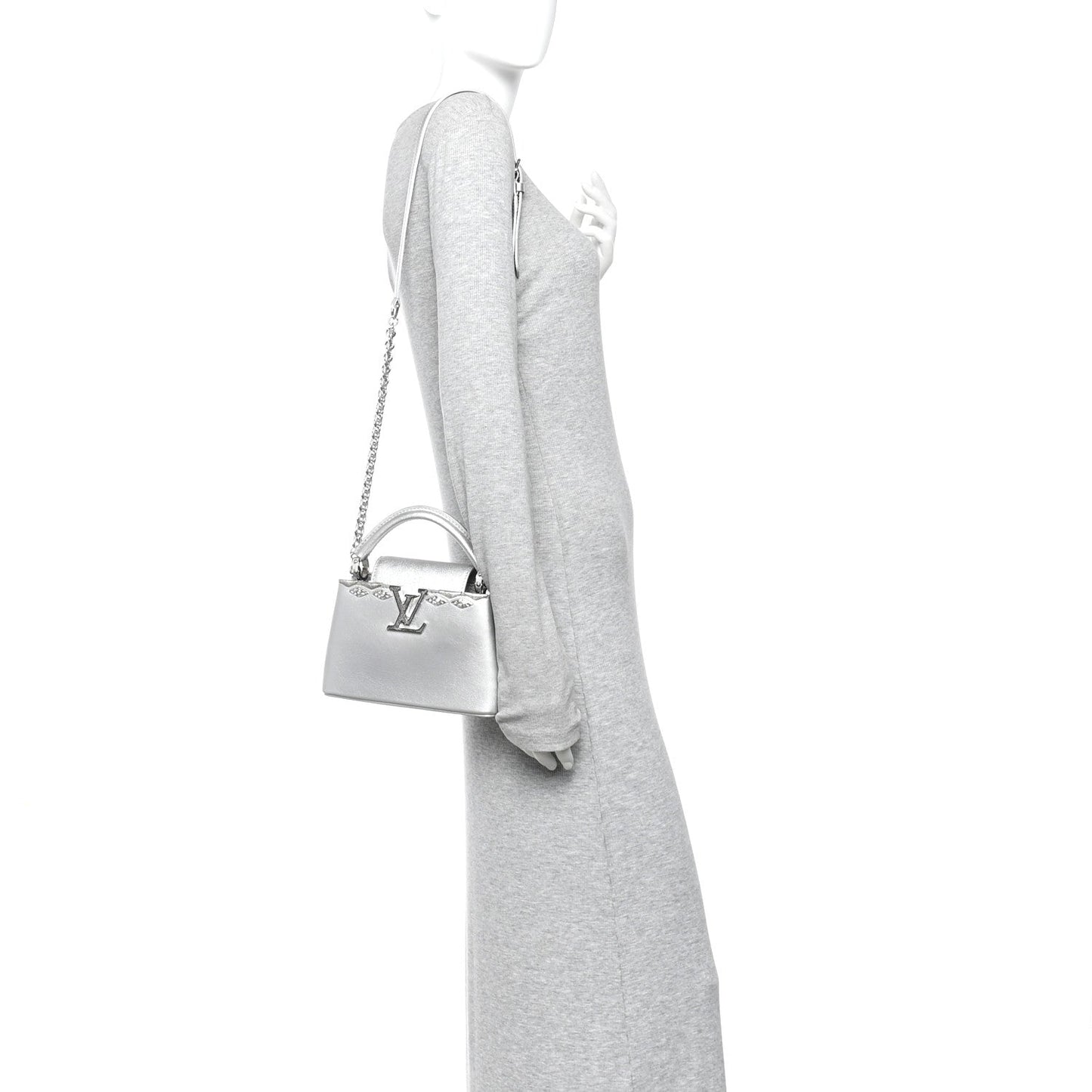 Lambskin Strass Mini Capucines  Silver
