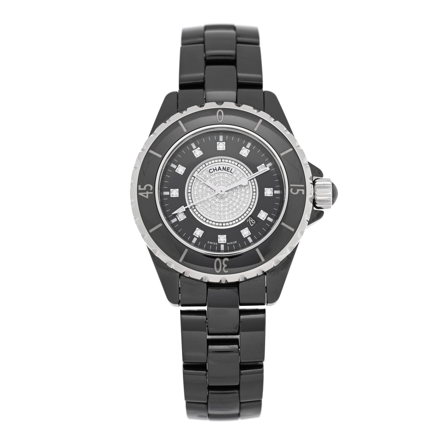 Stainless Steel Ceramic Diamond Dial 33mm J12 Quartz Watch Black