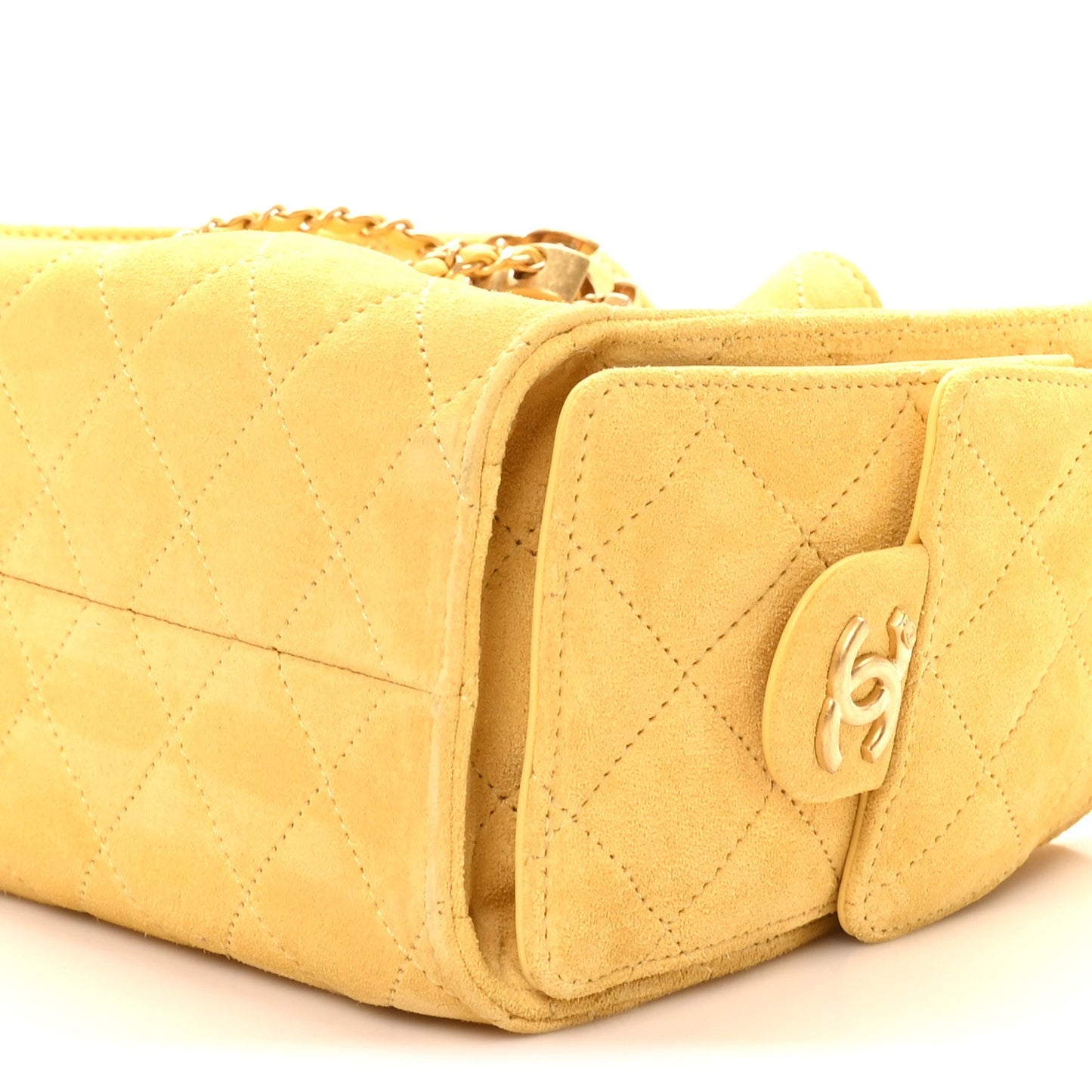 Suede Quilted Mini Chanel 25 Handbag Yellow