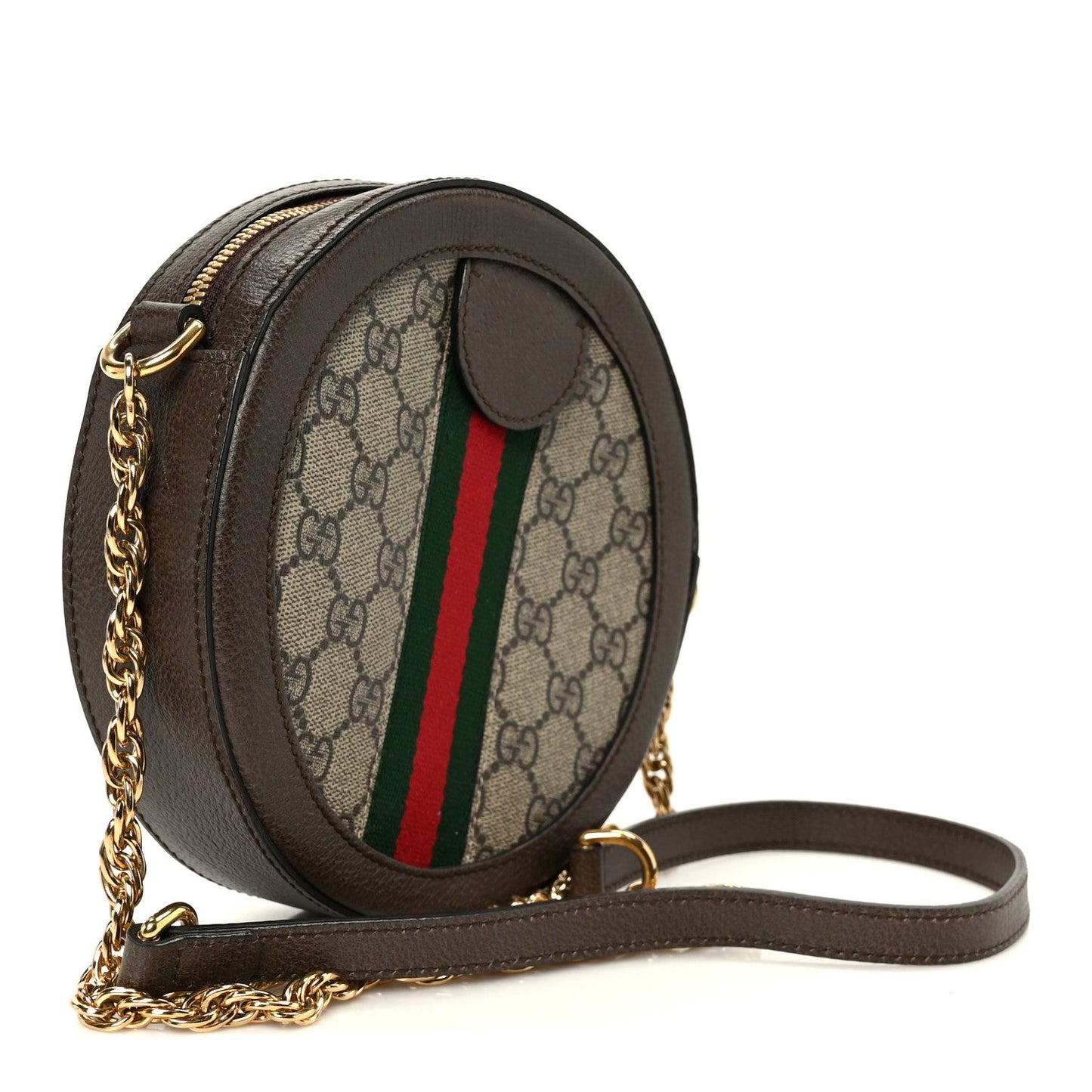 GG Supreme Monogram Web Mini Ophidia Round Shoulder Bag Brown