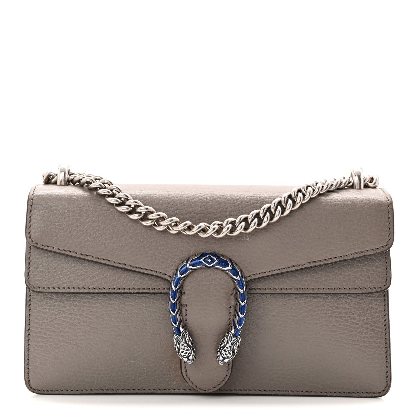 Dollar Calfskin Enamel Small Dionysus Shoulder Bag Dusty Grey Electric Blue