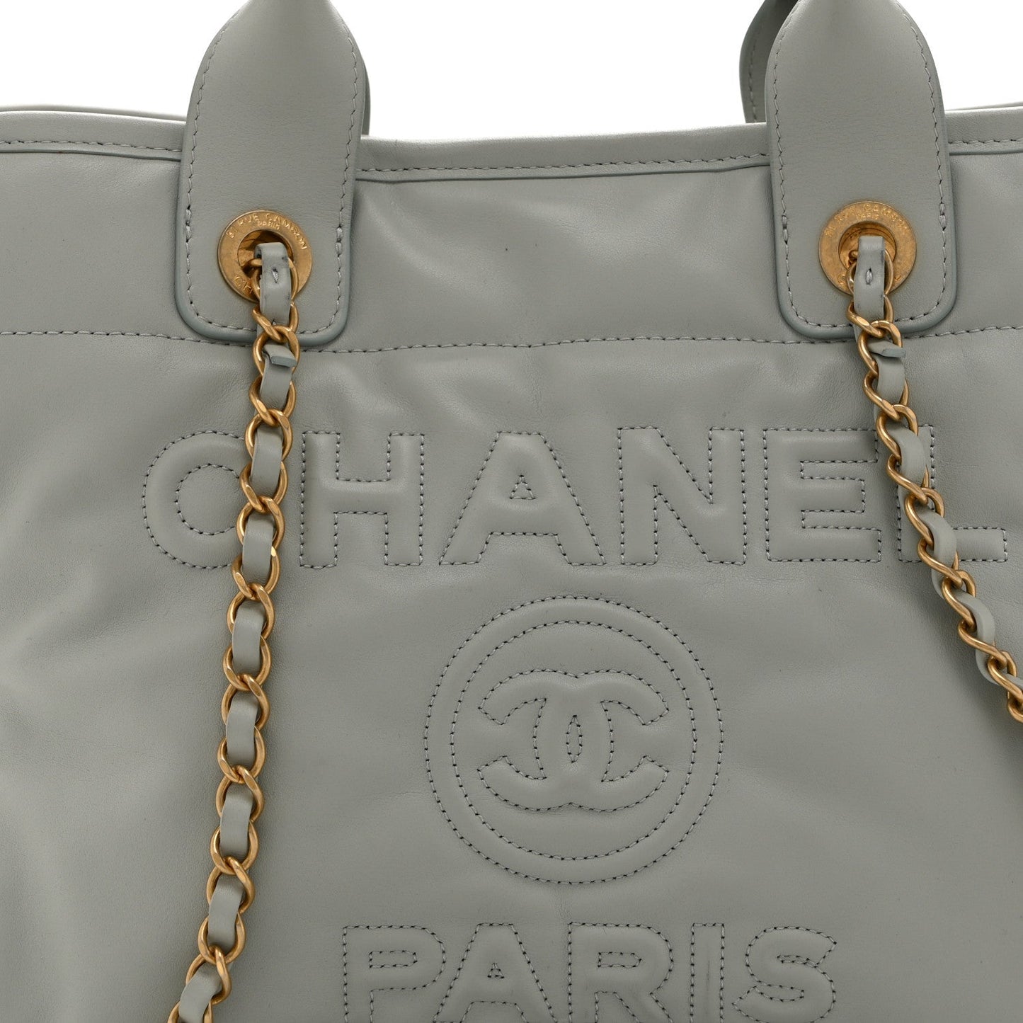 Calfskin Embossed Small Deauville Tote Light Blue