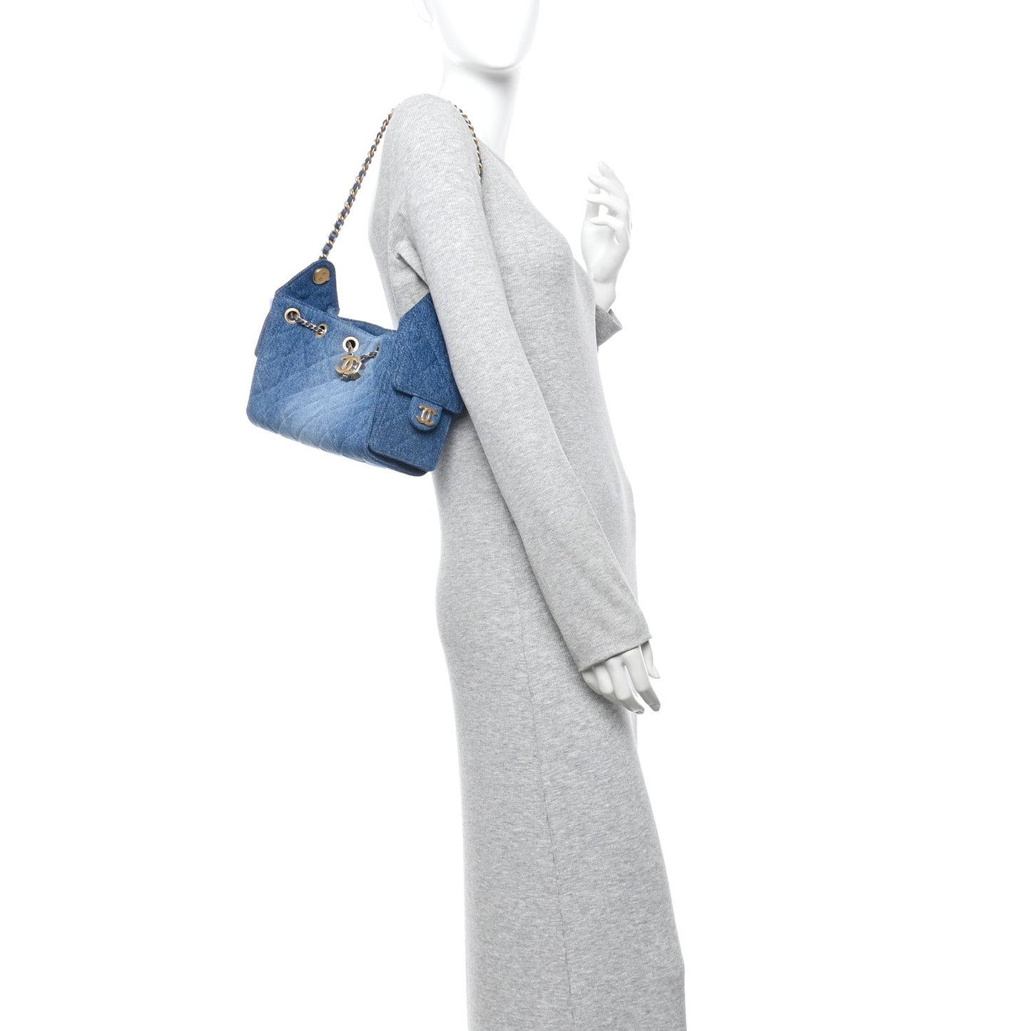 Washed Denim Quilted Mini Chanel 25 Handbag Blue