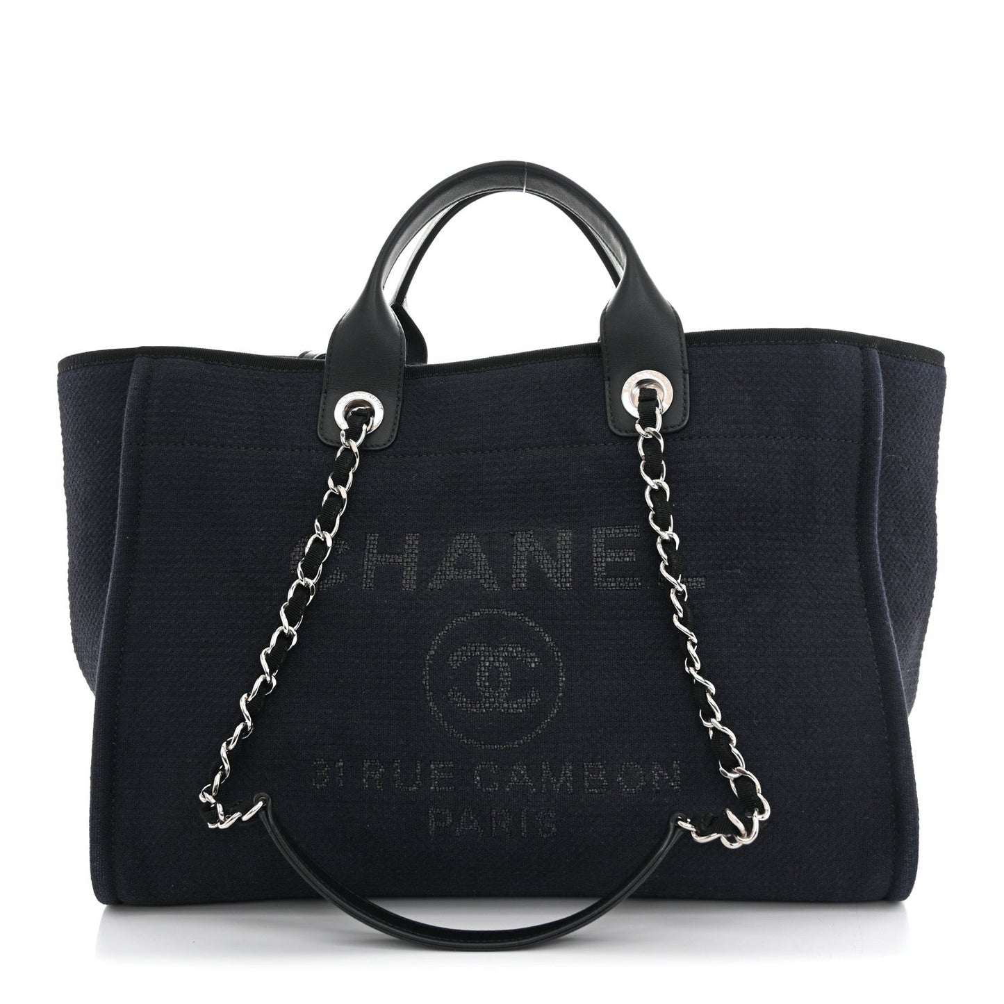 Mixed Fibers Calfskin Medium Deauville Tote Navy Blue