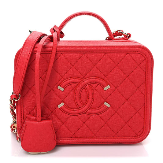 Caviar Quilted Medium CC Filigree Vanity Case Red