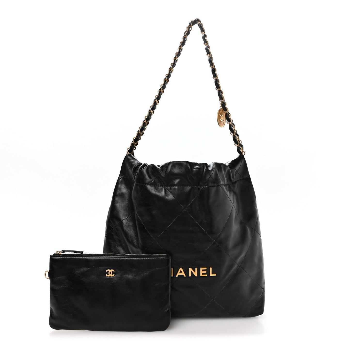 Shiny Calfskin Quilted Small Chanel 22 Black