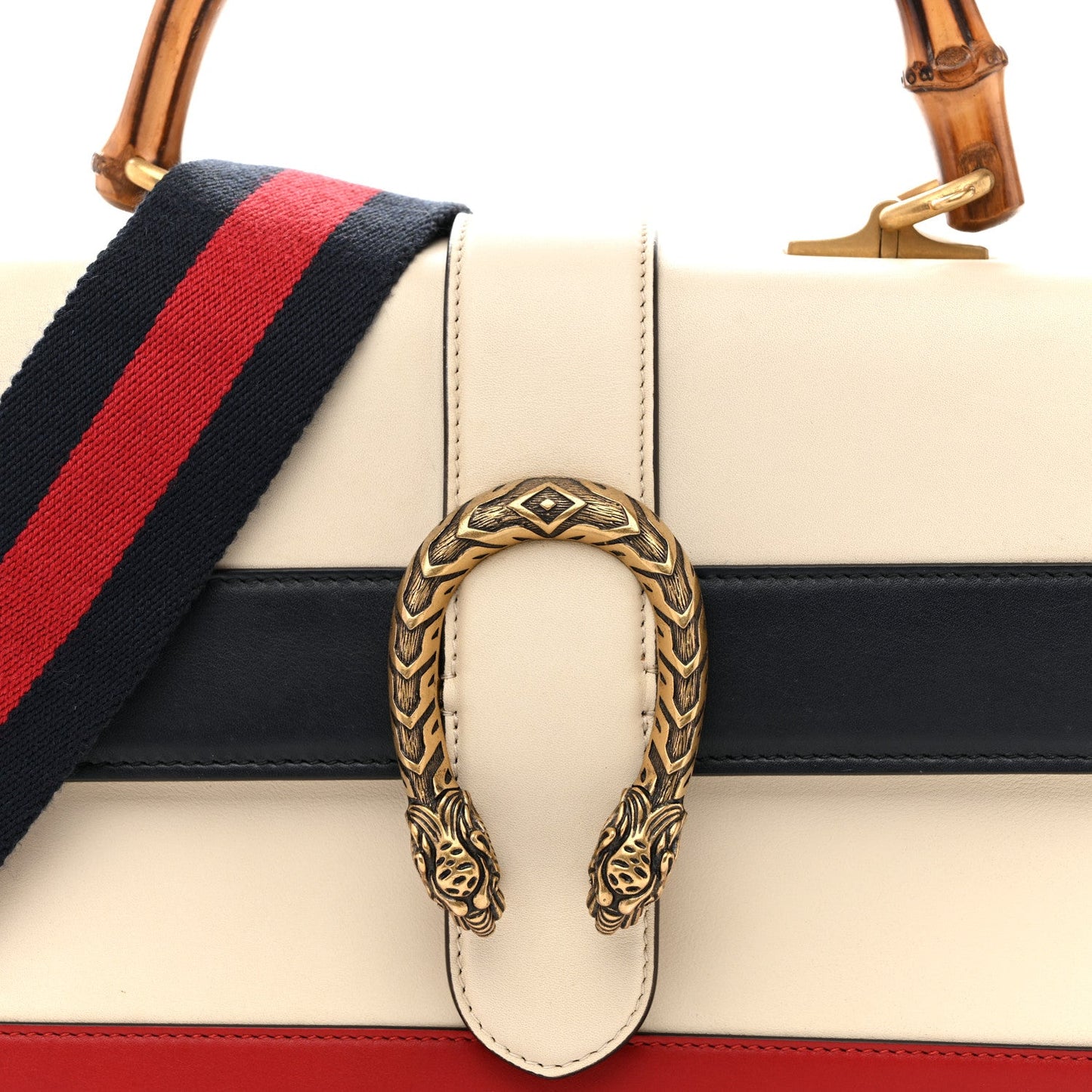 Calfskin Bamboo Web Medium Dionysus Top Handle Bag White Blue Hibiscus Red