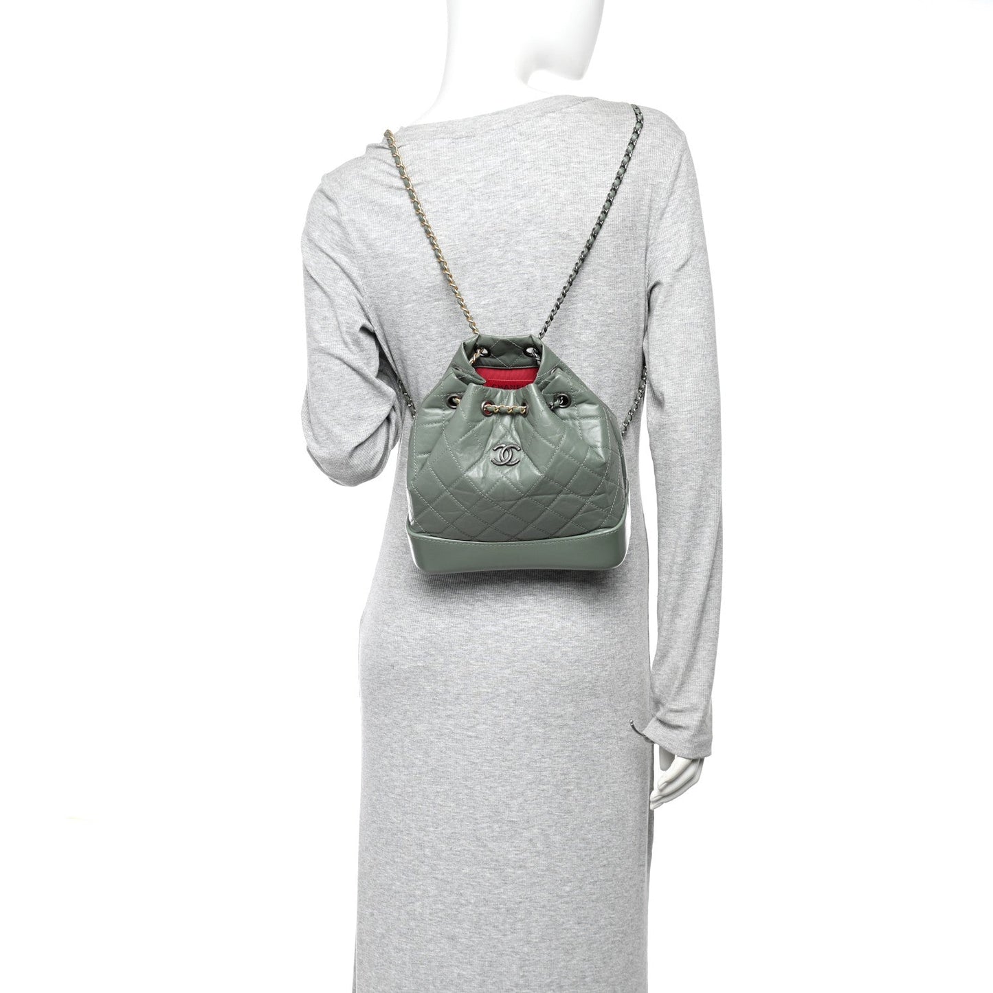 Aged Calfskin Quilted Small Gabrielle Backpack Green