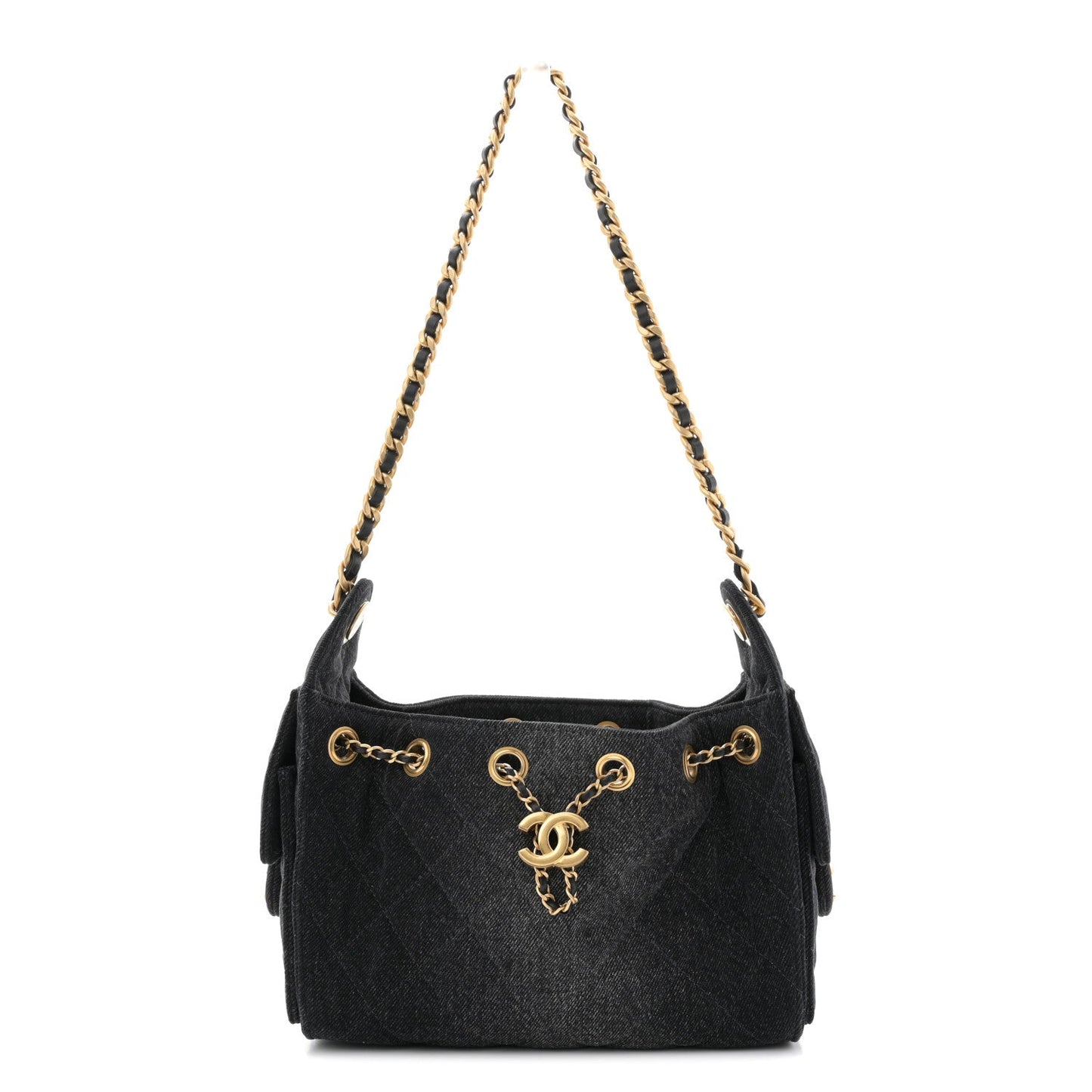 Washed Denim Quilted Mini Chanel 25 Handbag Black
