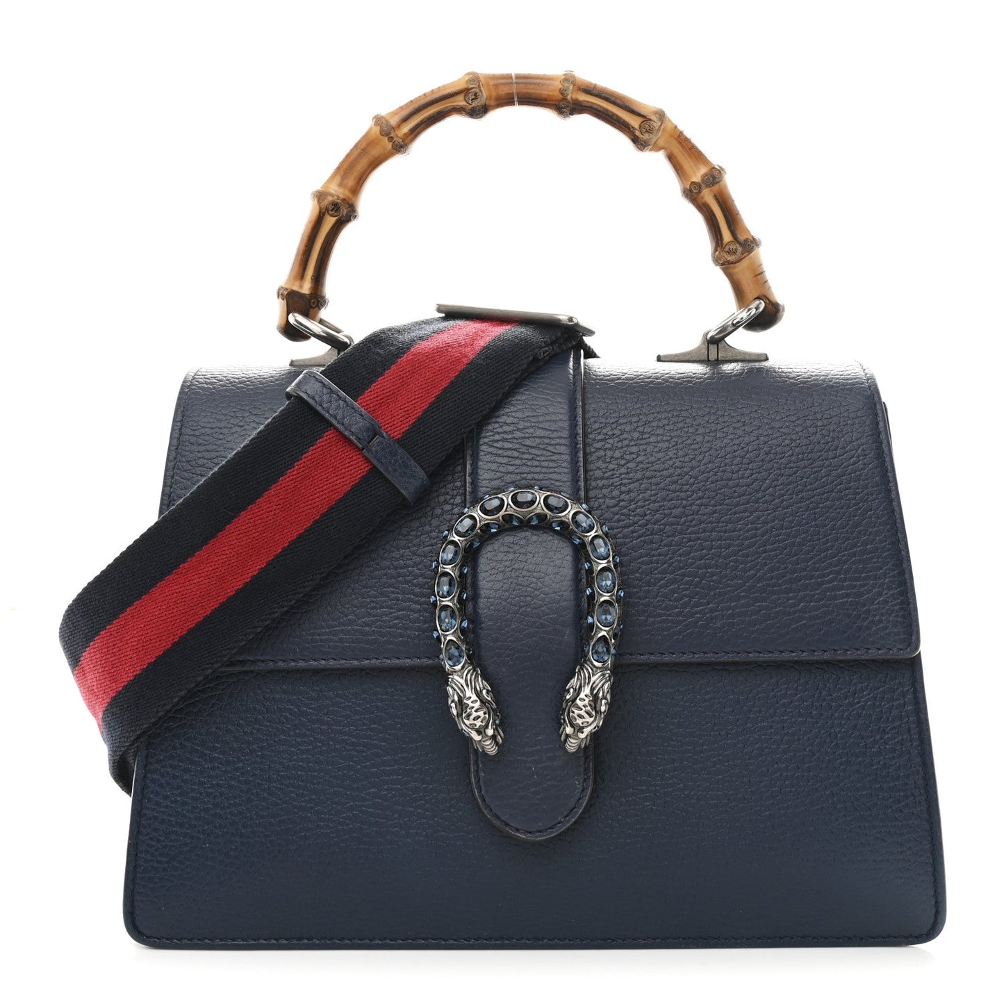 Dollar Calfskin Crystal Web Medium Dionysus Bamboo Top Handle Bag Blue Agata Montana Sapphire