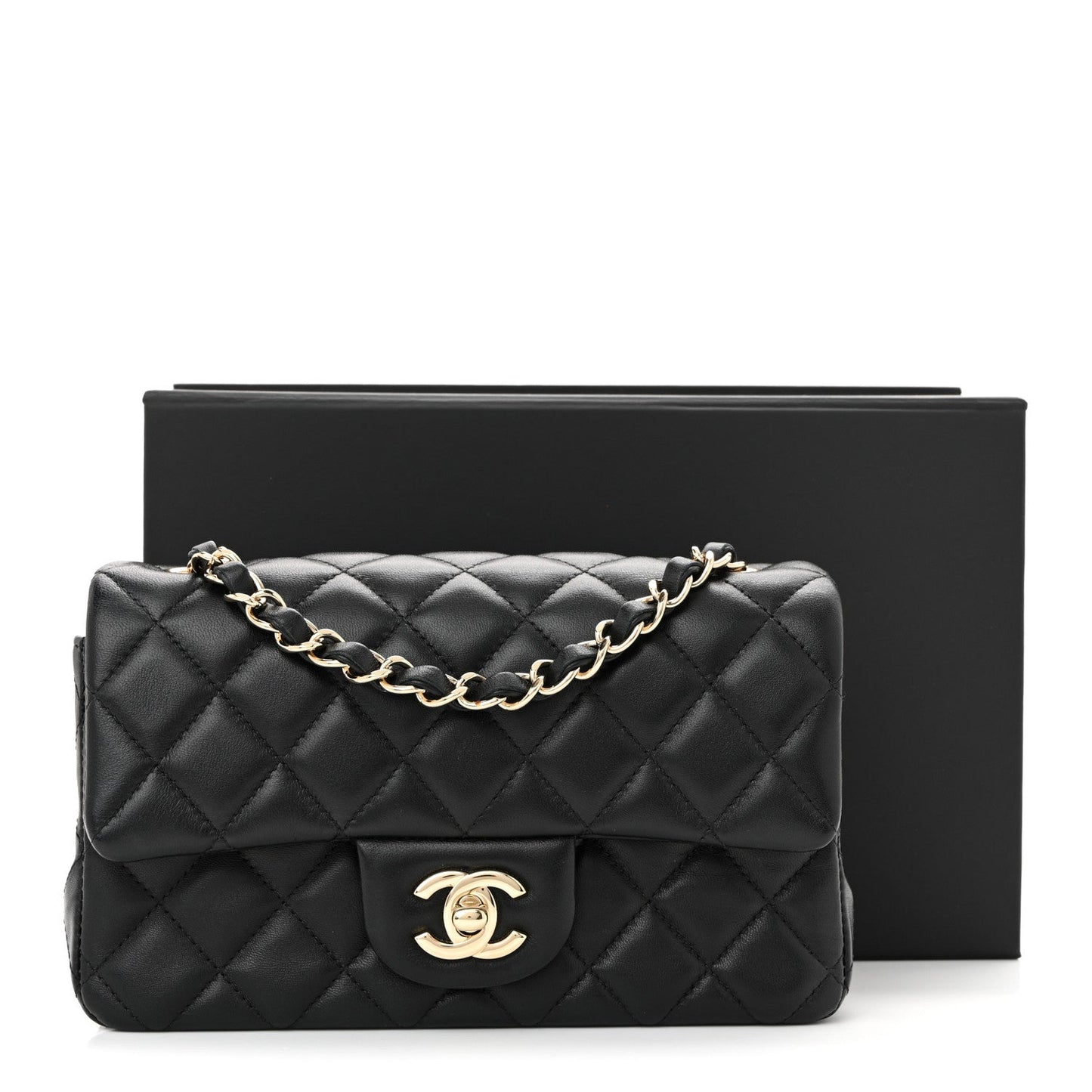 Lambskin Quilted Mini Rectangular Flap Black