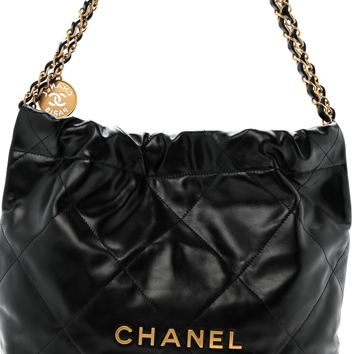 Shiny Calfskin Quilted Small Chanel 22 Black