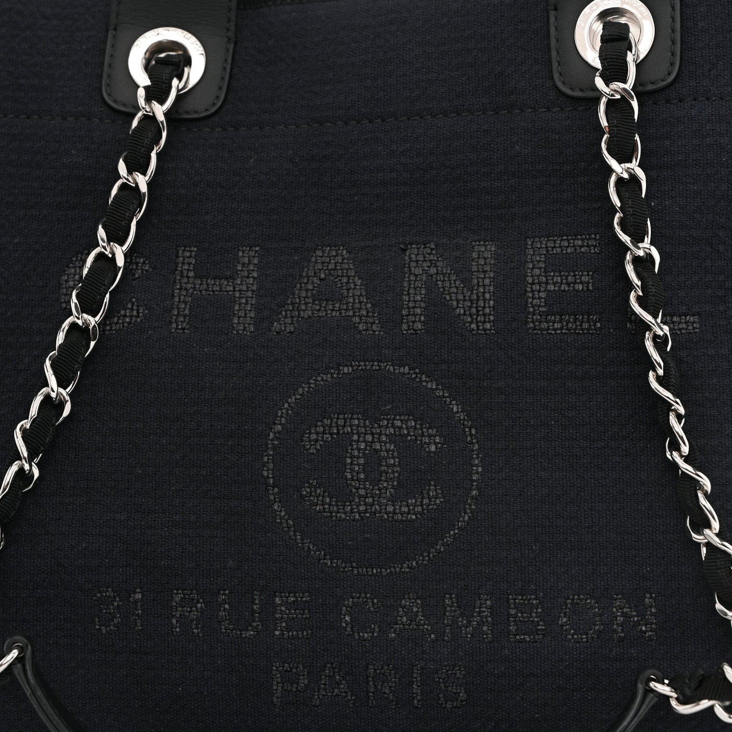 Mixed Fibers Calfskin Medium Deauville Tote Navy Blue
