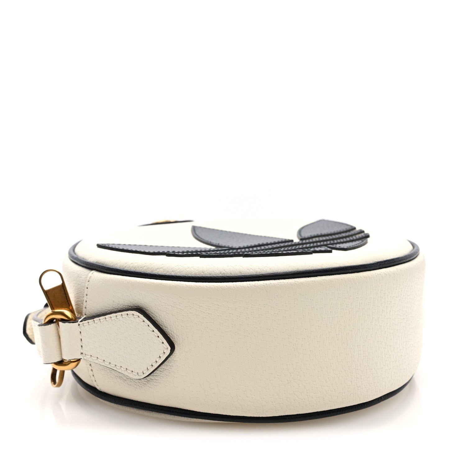 X ADIDAS Textured Dollar Calfskin Web Trefoil Logo Small Ophidia Round Shoulder Bag Off White Black