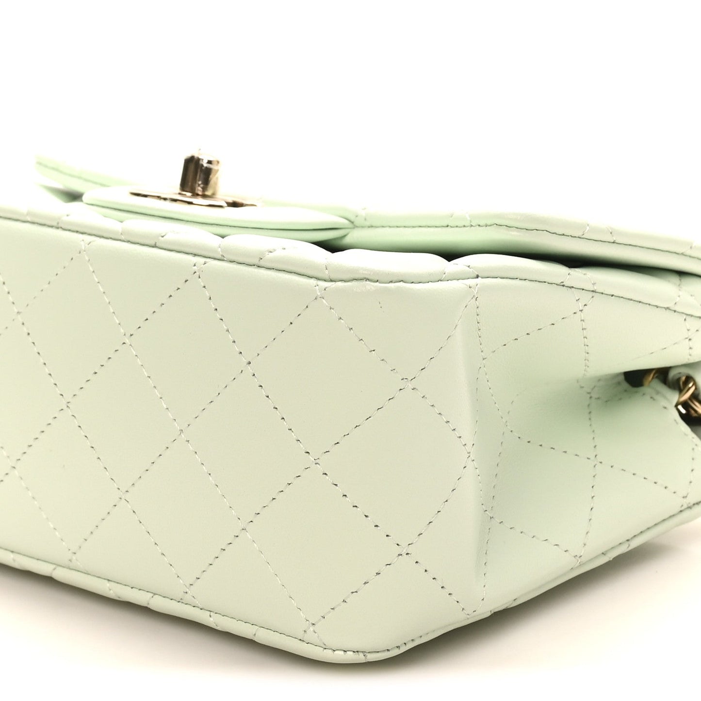 Lambskin Quilted Mini Square Flap Light Green