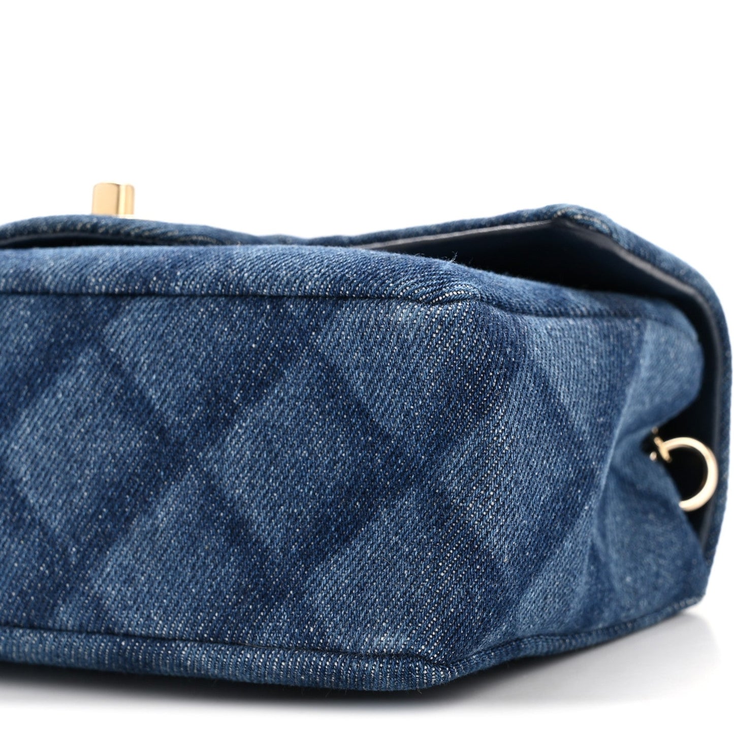 Printed Denim Quilted Mini Rectangular Flap Dark Blue
