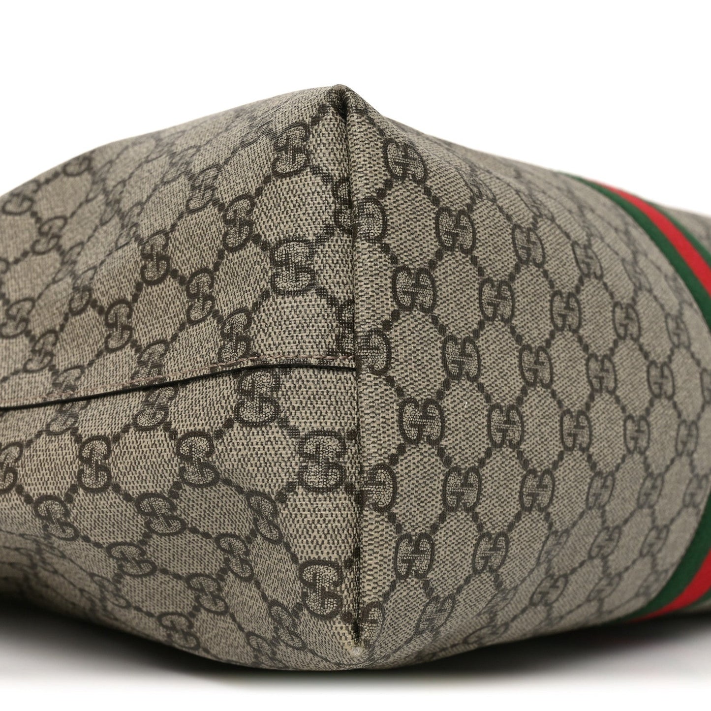 GG Supreme Monogram Textured Calfskin Web Medium Ophidia Shopping Tote Beige Ebony New Acero