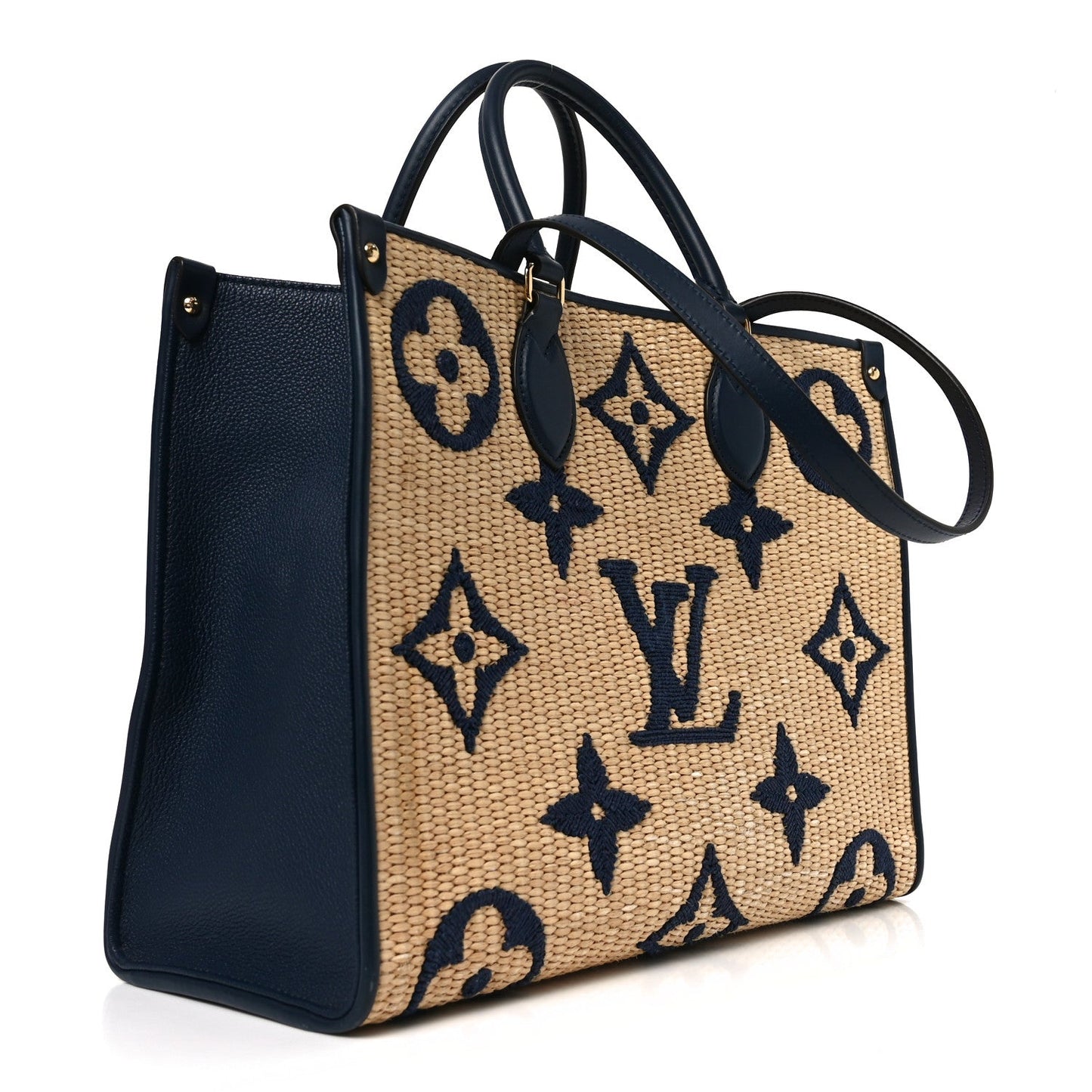 Raffia Calfskin Monogram Giant Onthego MM Blue