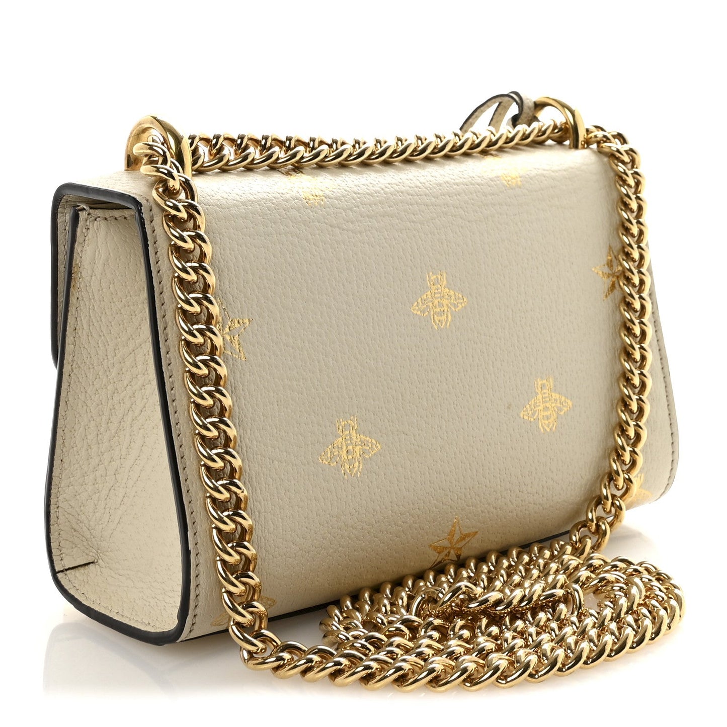 Grained Calfskin Bee Star Small Padlock Shoulder Bag White