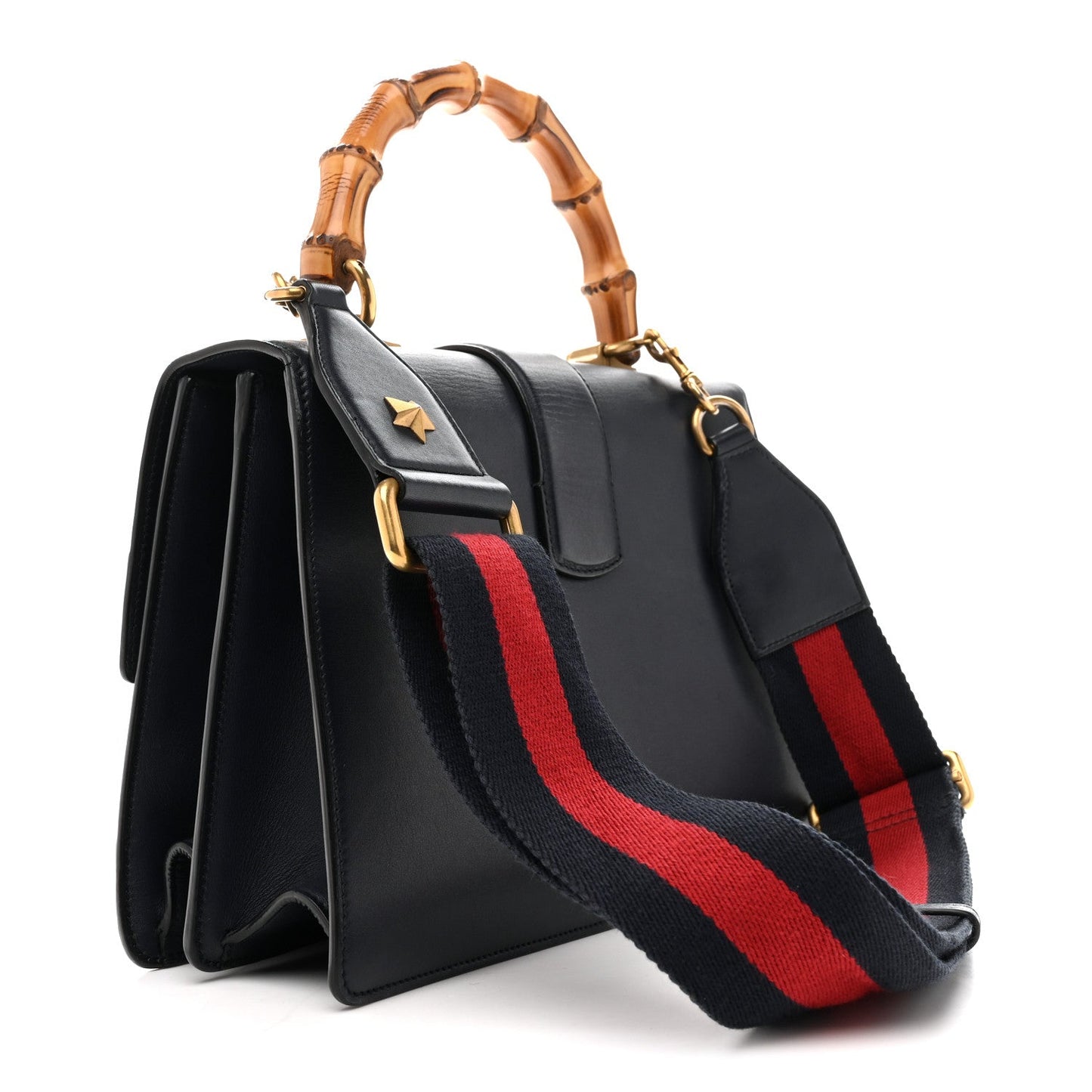Moon Calfskin Web Medium Dionysus Bamboo Top Handle Bag Blue Emerald Hibiscus Red