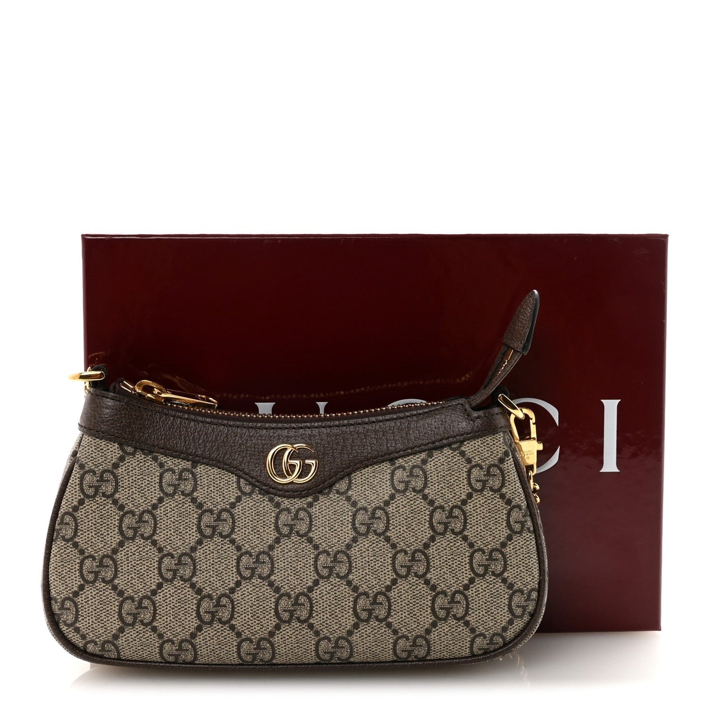GG Supreme Monogram Textured Dollar Calfskin Mini Ophidia Chain Bag Beige Ebony