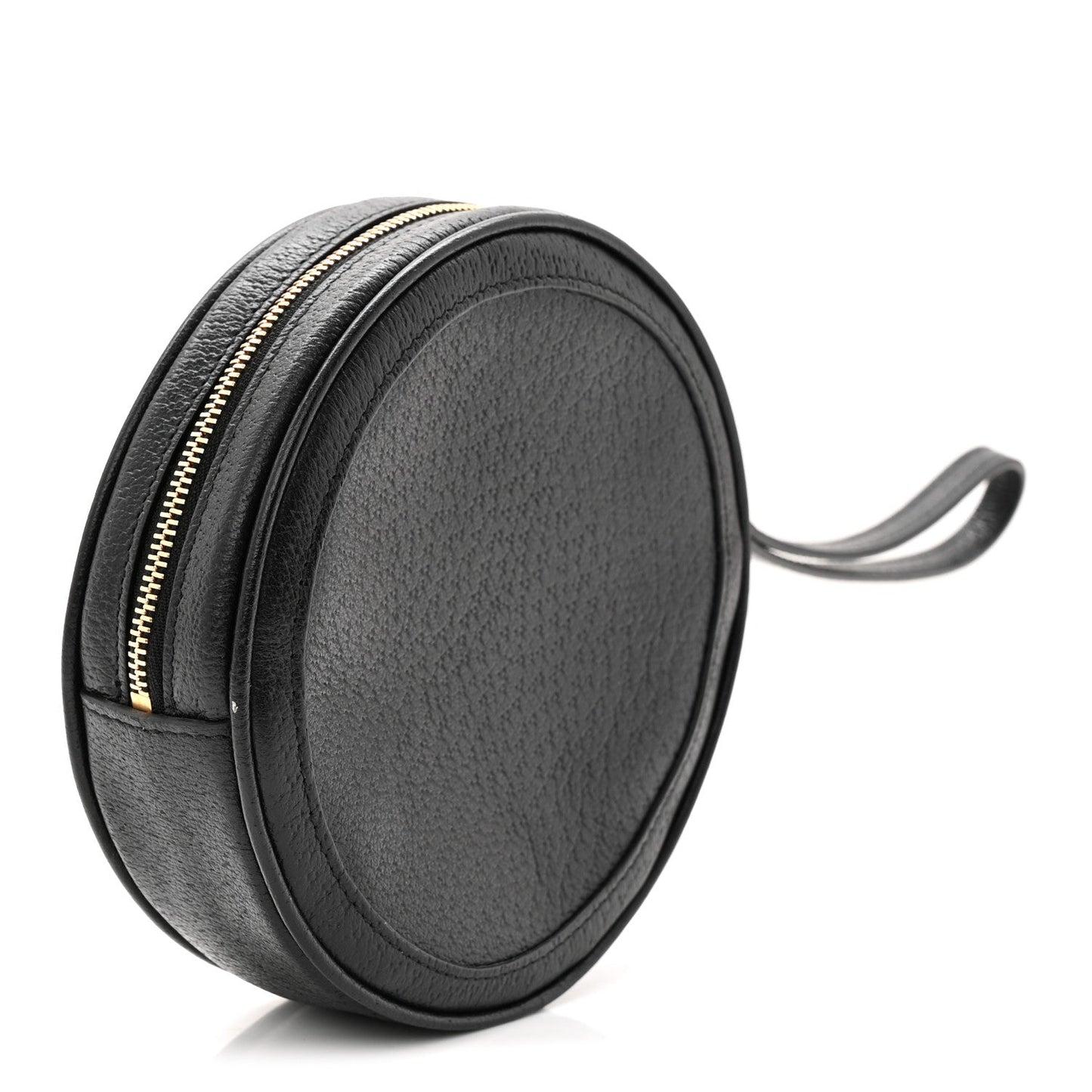 Textured Calfskin Web Ophidia Round Wrist Wallet Black