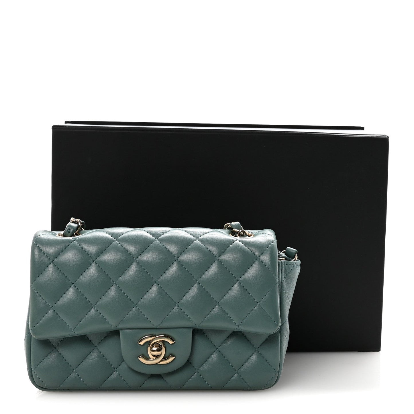 Lambskin Quilted Mini Rectangular Flap Green
