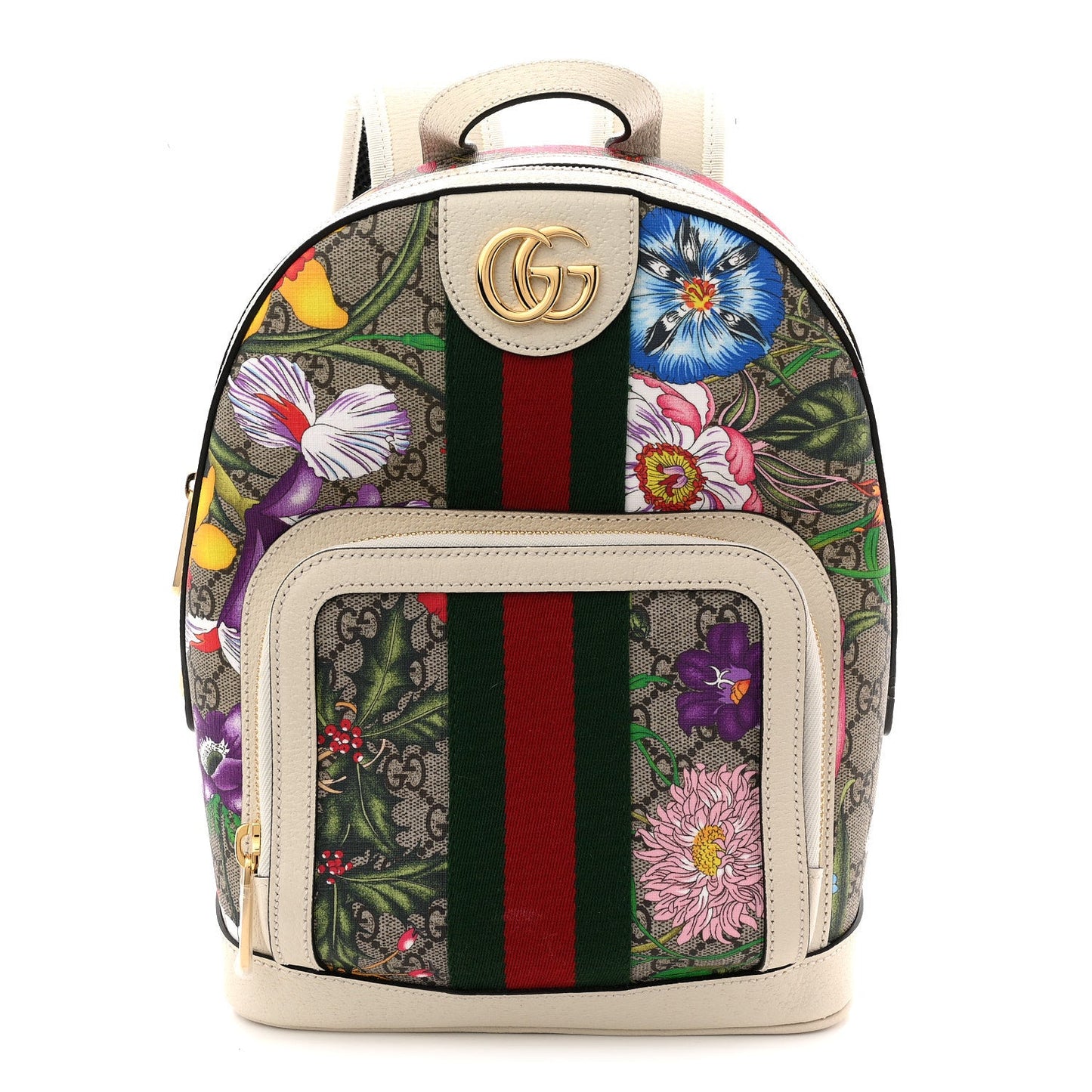 GG Supreme Monogram Flora Web Small Ophidia Day Backpack White
