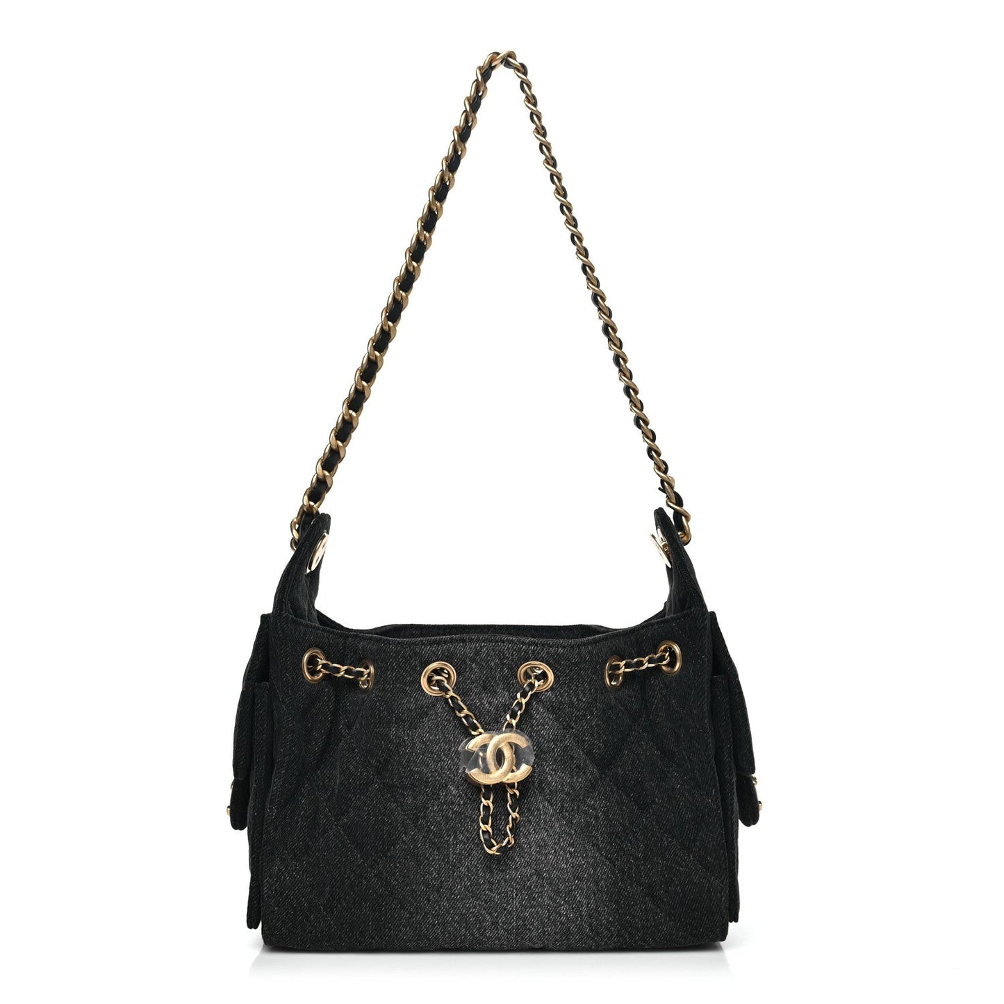 Washed Denim Quilted Mini Chanel 25 Handbag Black