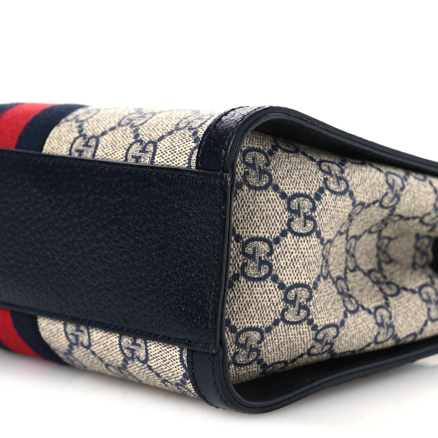 GG Supreme Monogram Textured Dollar Calfskin Web Small Ophidia Tote Bag Beige Blue