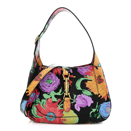 X KEN SCOTT New Shangai Calfskin Jenny Floral Print Small Jackie 1961 Hobo Black Pink