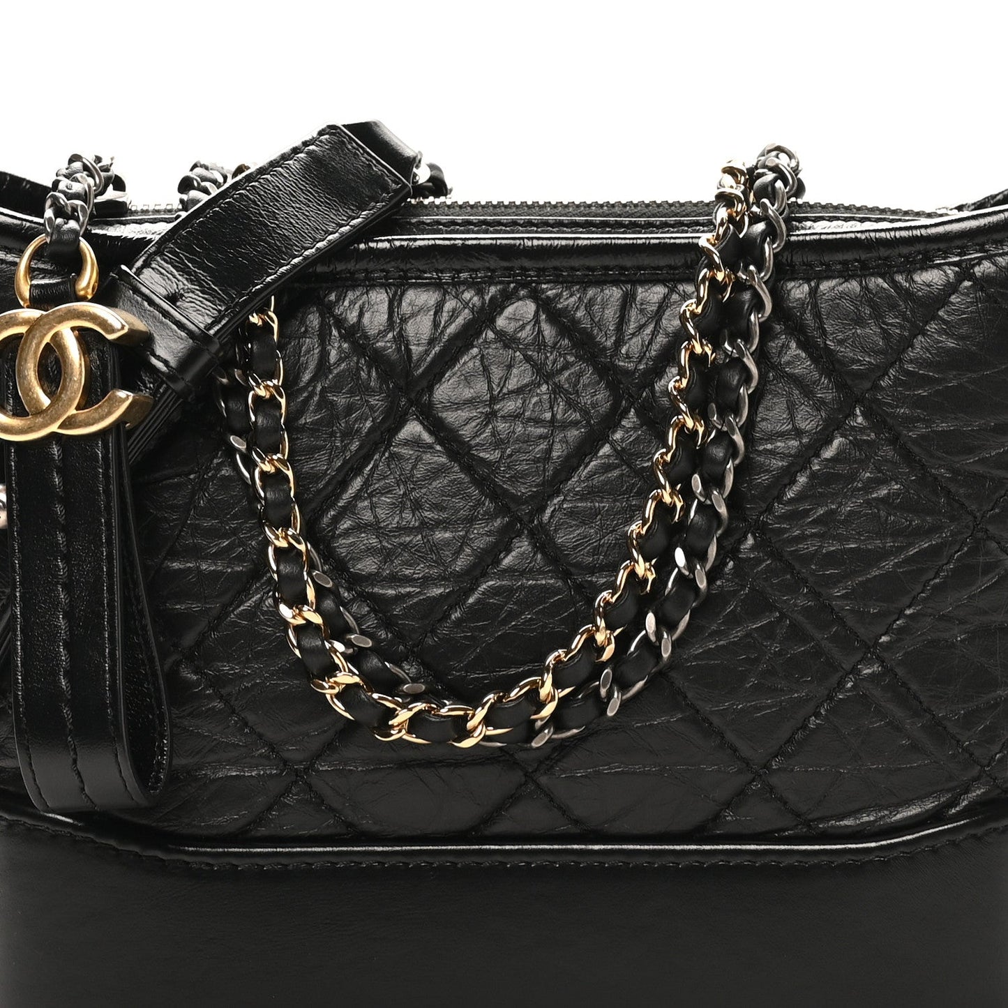 Aged Calfskin Quilted Small Gabrielle Logo Hobo Black