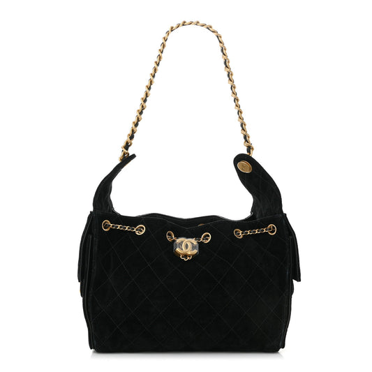 Suede Quilted Small Chanel 25 Handbag Black