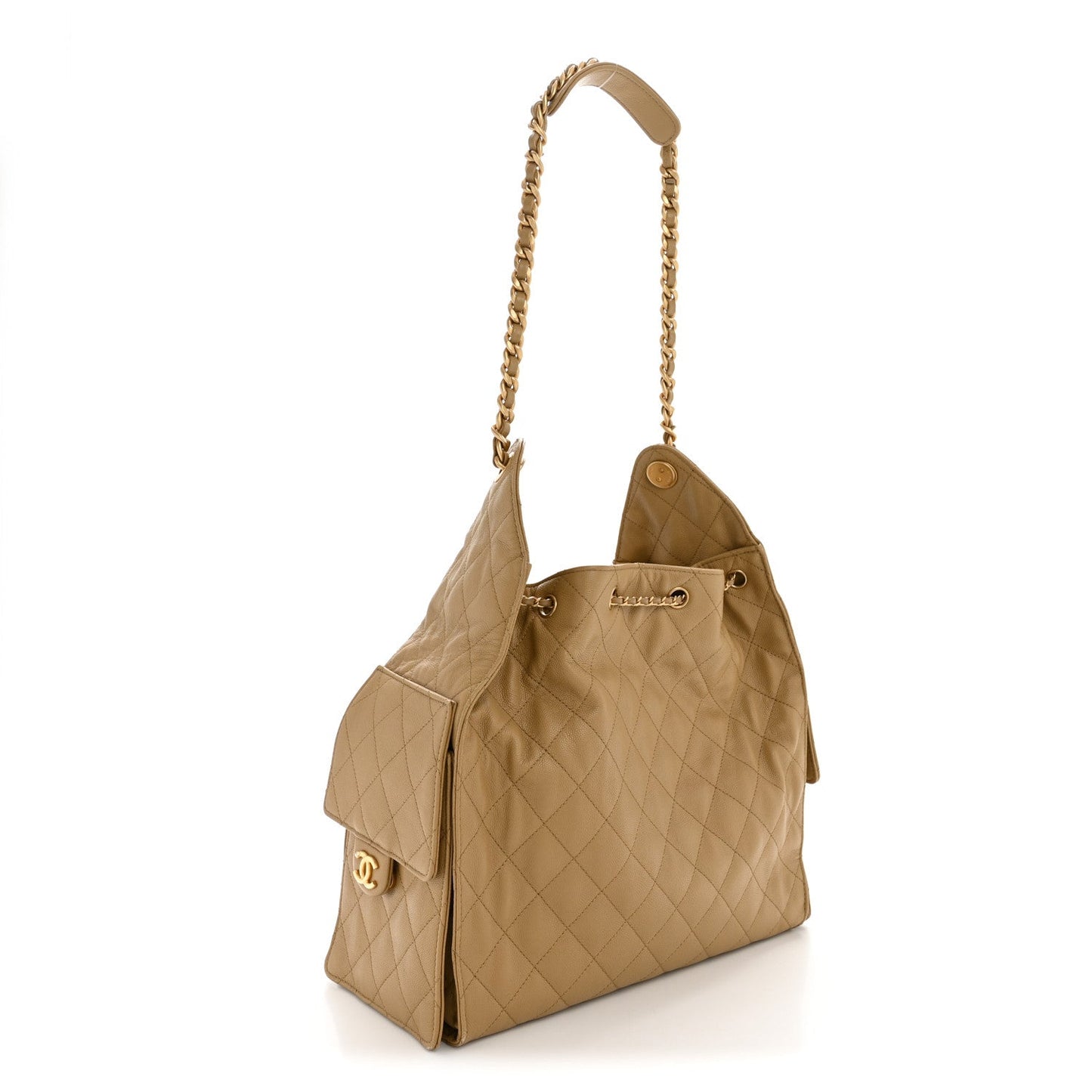 Caviar Quilted Medium Chanel 25 Handbag Dark Beige