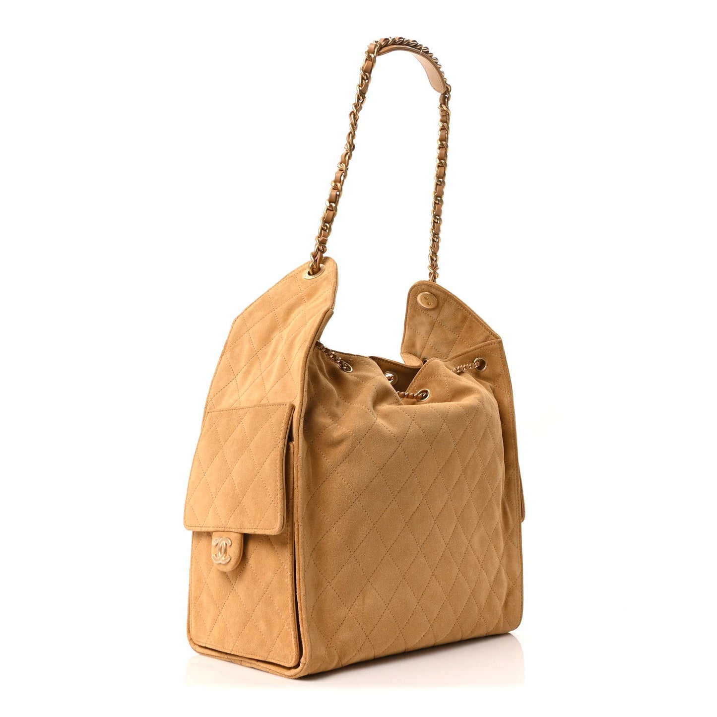 Suede Quilted Medium Chanel 25 Handbag Beige