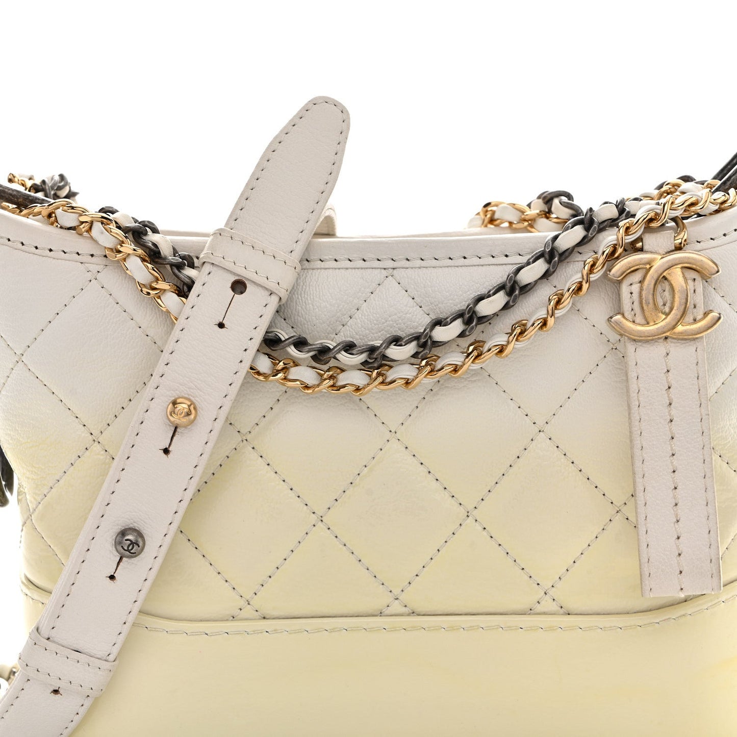 Patent Goatskin Quilted Small Gabrielle Hobo White