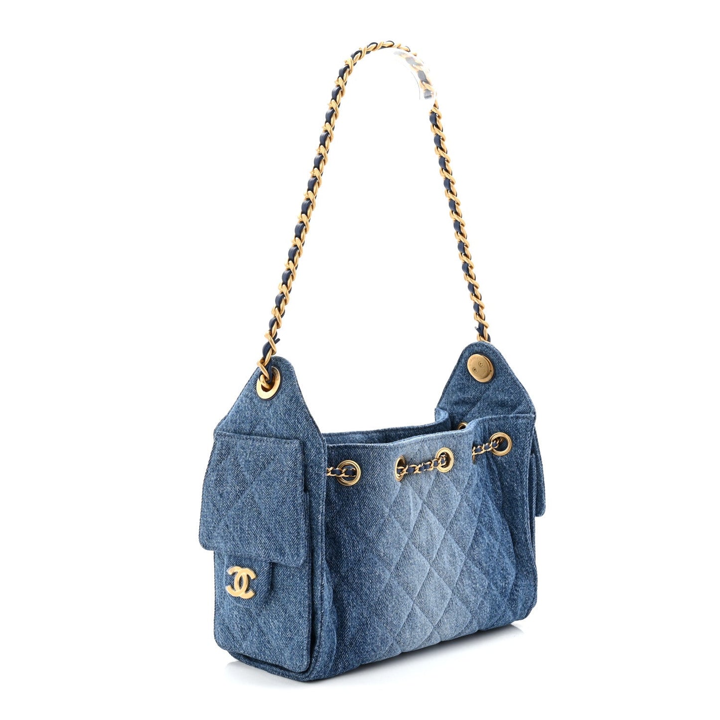 Washed Denim Quilted Mini Chanel 25 Handbag Blue