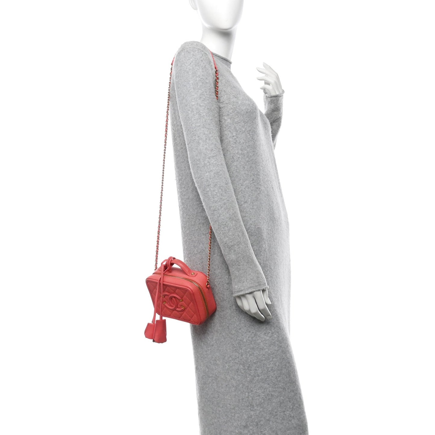 Caviar Quilted Small CC Filigree Vanity Case Coral