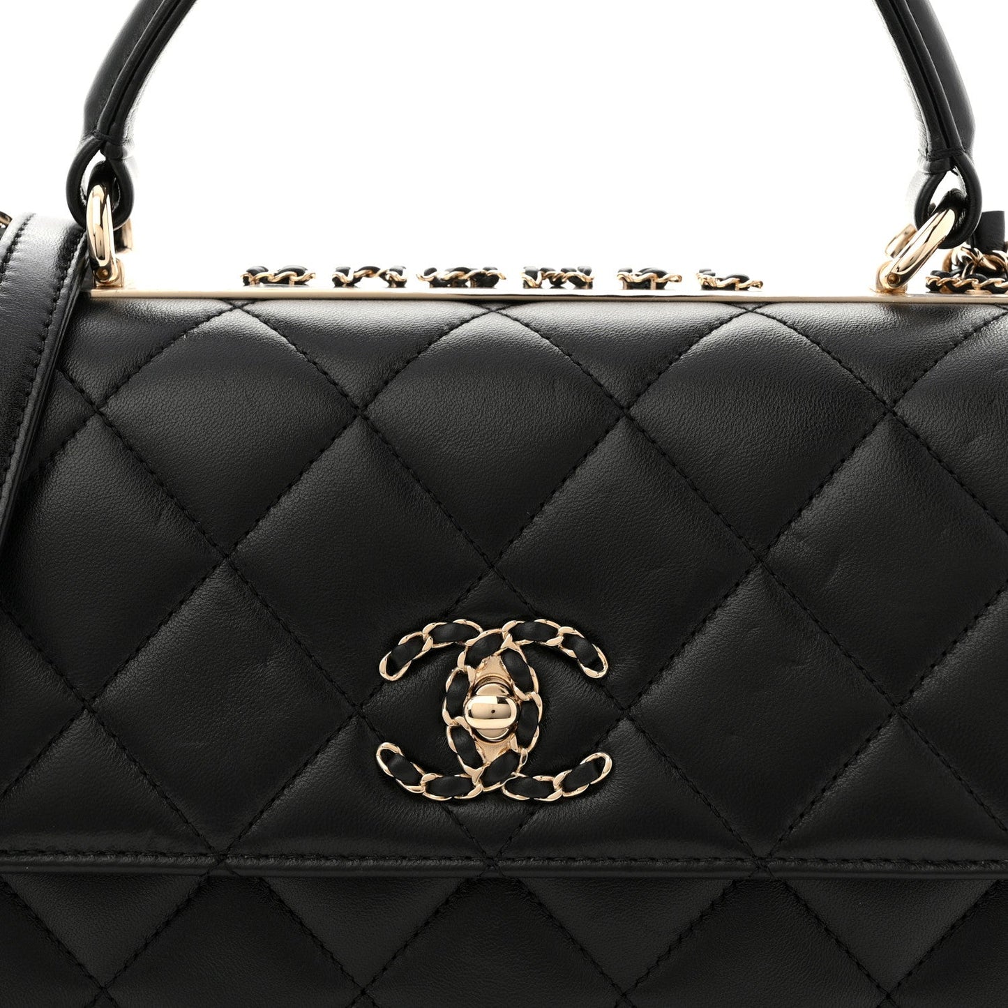Lambskin Quilted Small Trendy CC Chain Dual Handle Flap Bag Black