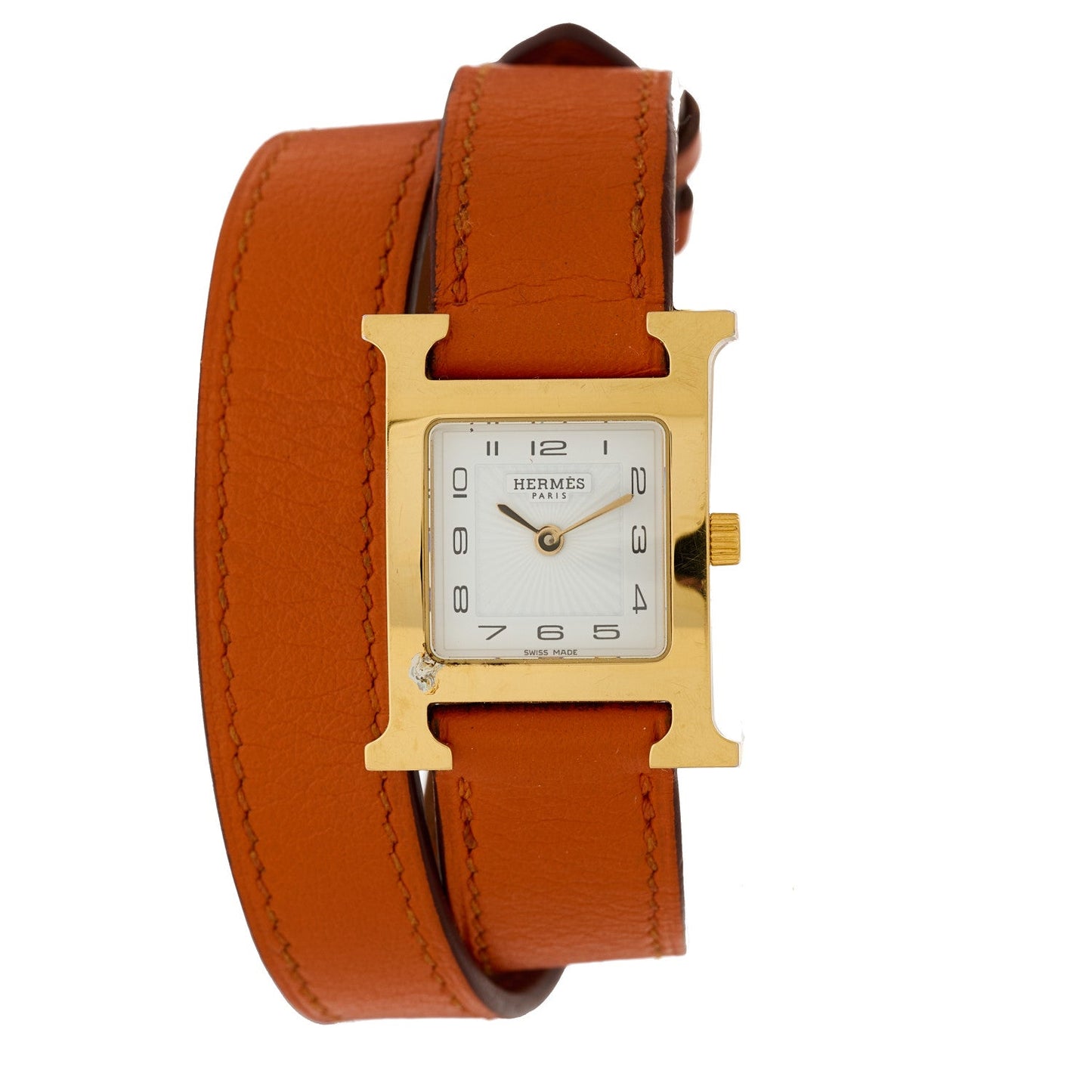 Stainless Steel Swift 21mm Heure H Hour Double Tour Quartz Watch Orange